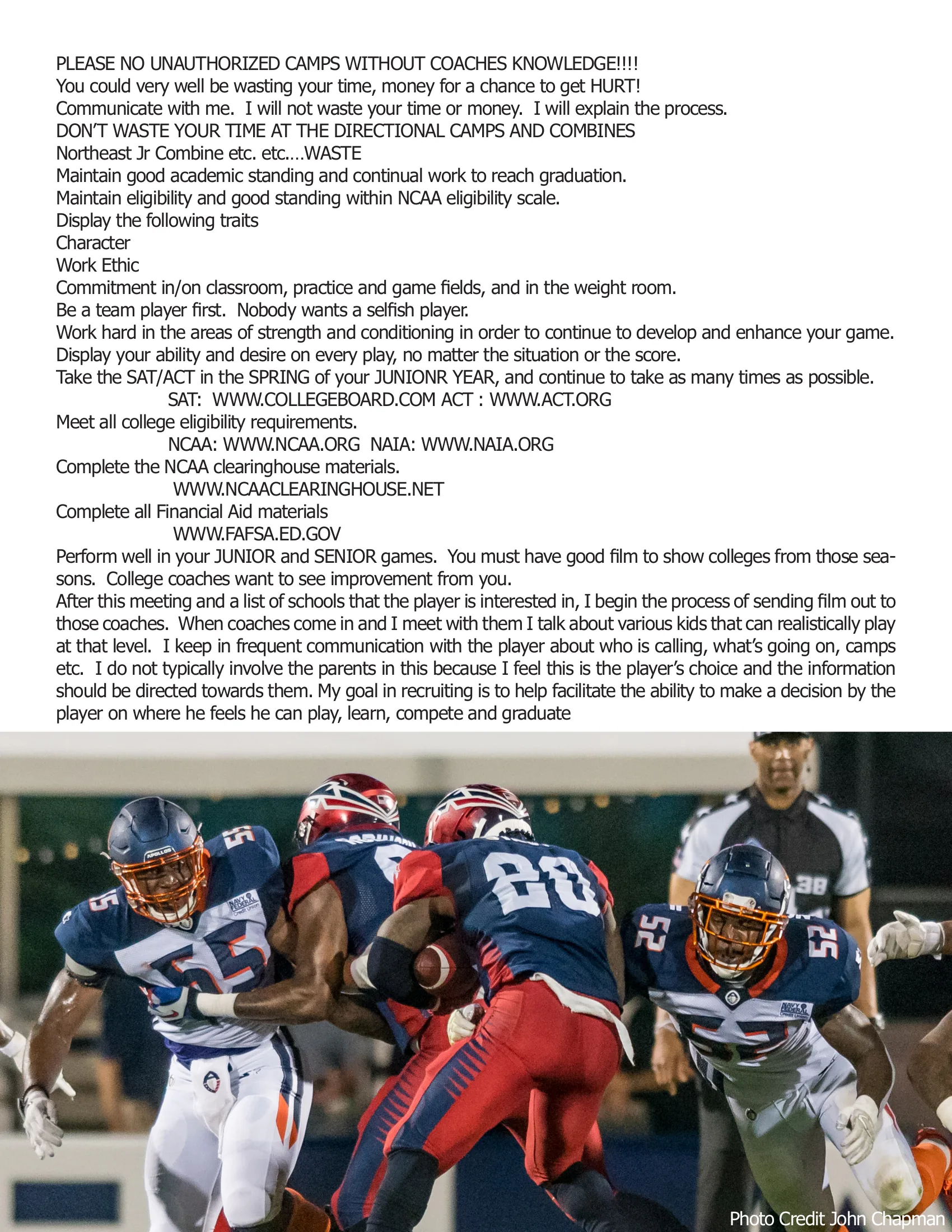 Letter from AFM – Recruiting Your Players — American Football Quarterly Vol 2 — Spring 2019, page 29