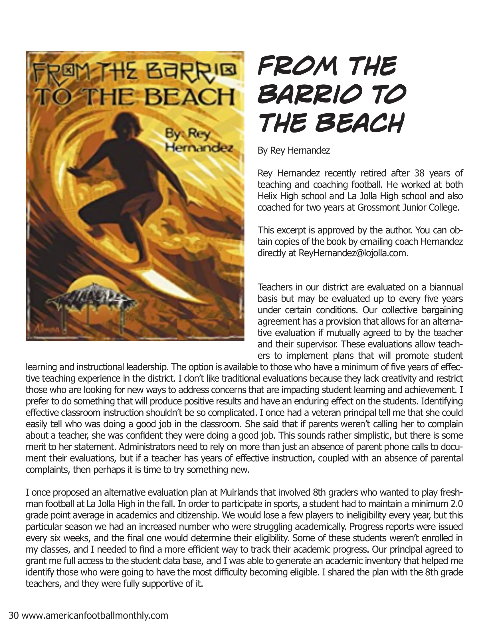 Excerpt from 'From the Barrio to the Beach' — American Football Quarterly Vol 2 — Spring 2019, page 30