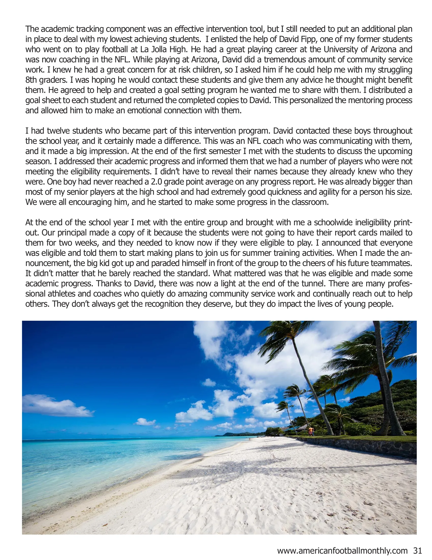 Excerpt from 'From the Barrio to the Beach' — American Football Quarterly Vol 2 — Spring 2019, page 31