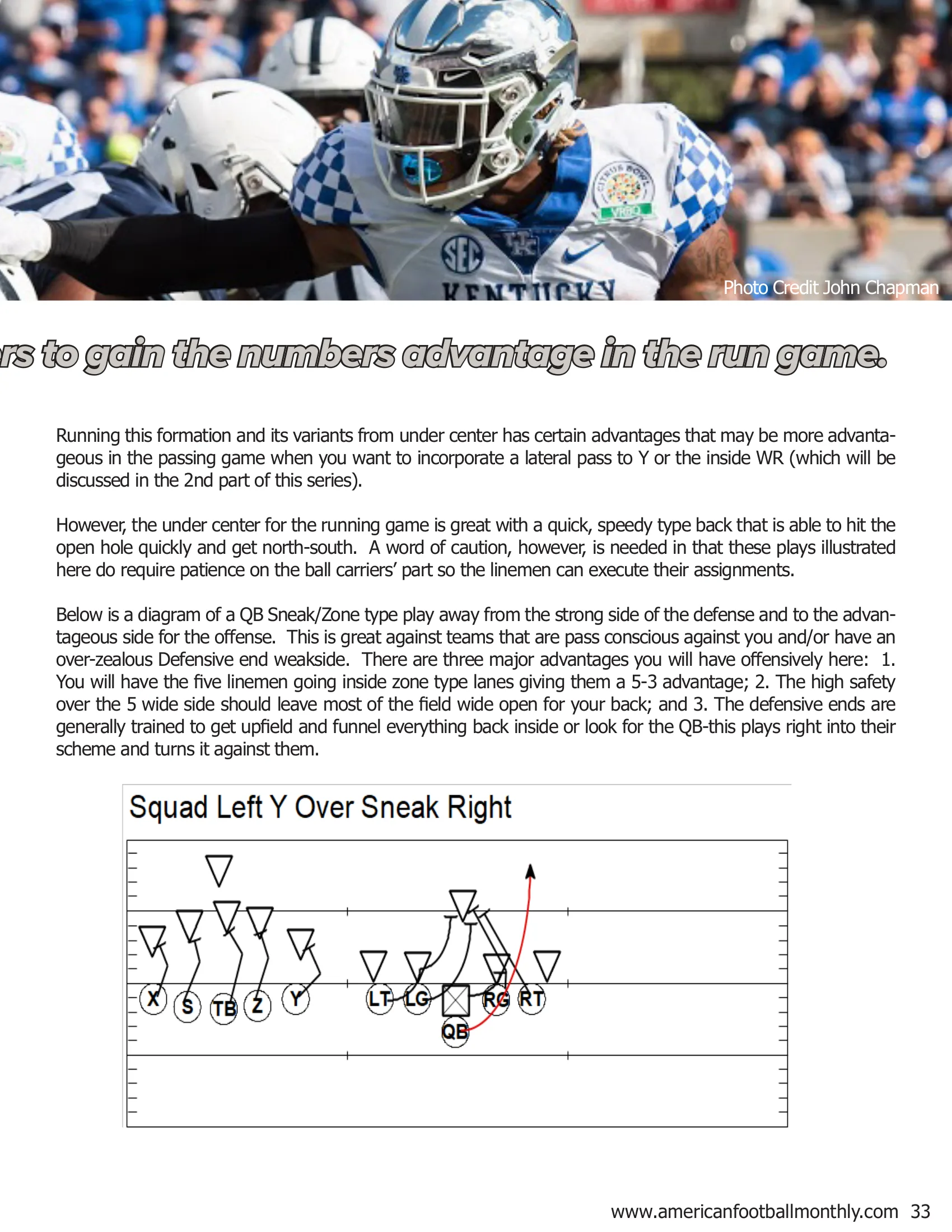 Using the Over Formations with all 5 Eligible Receivers to Gain the Numbers Advantage in the Run Game — American Football Quarterly Vol 2 — Spring 2019, page 33