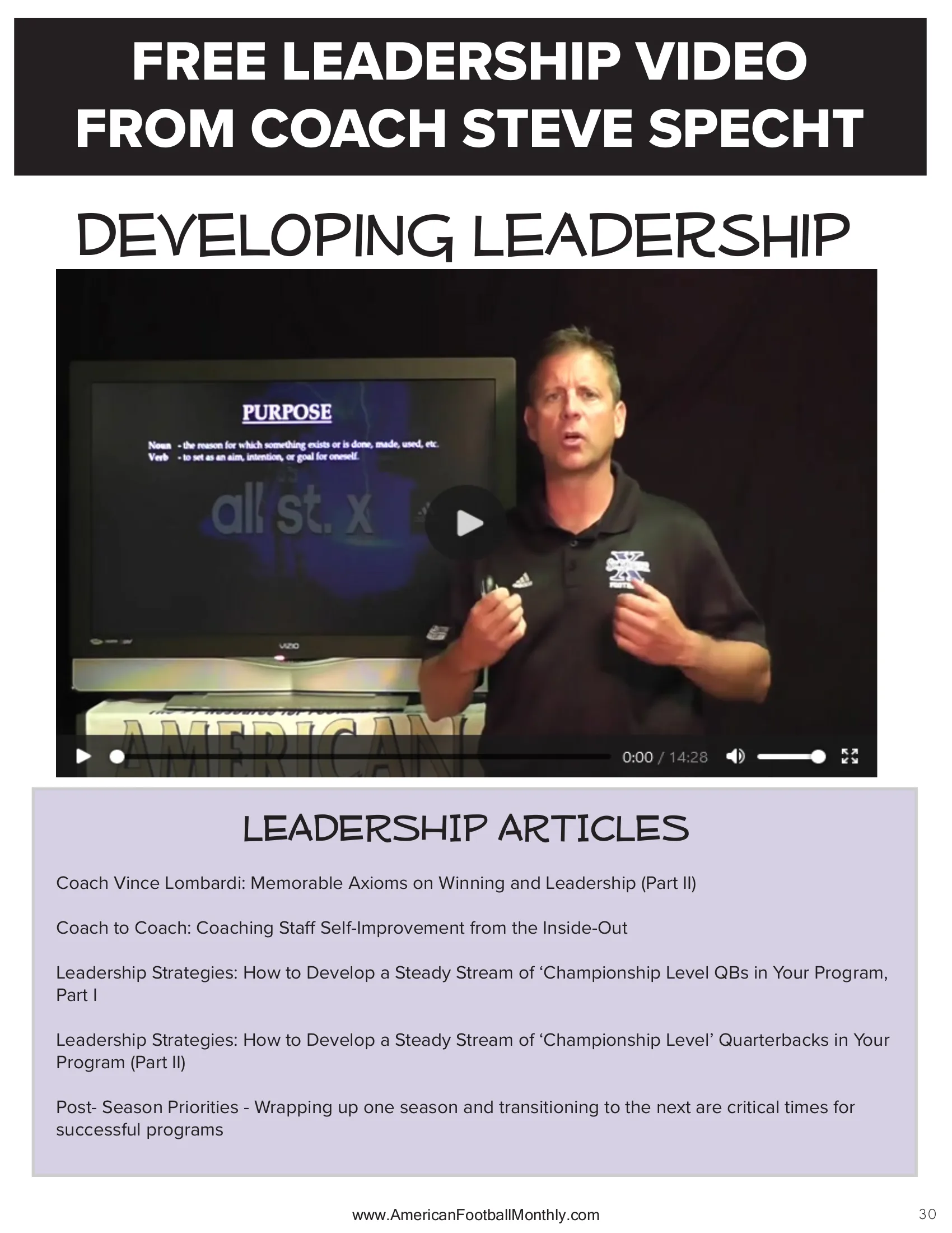 FREE Video - Building Leadership — American Football Quarterly Vol 2 — Spring 2024, page 30