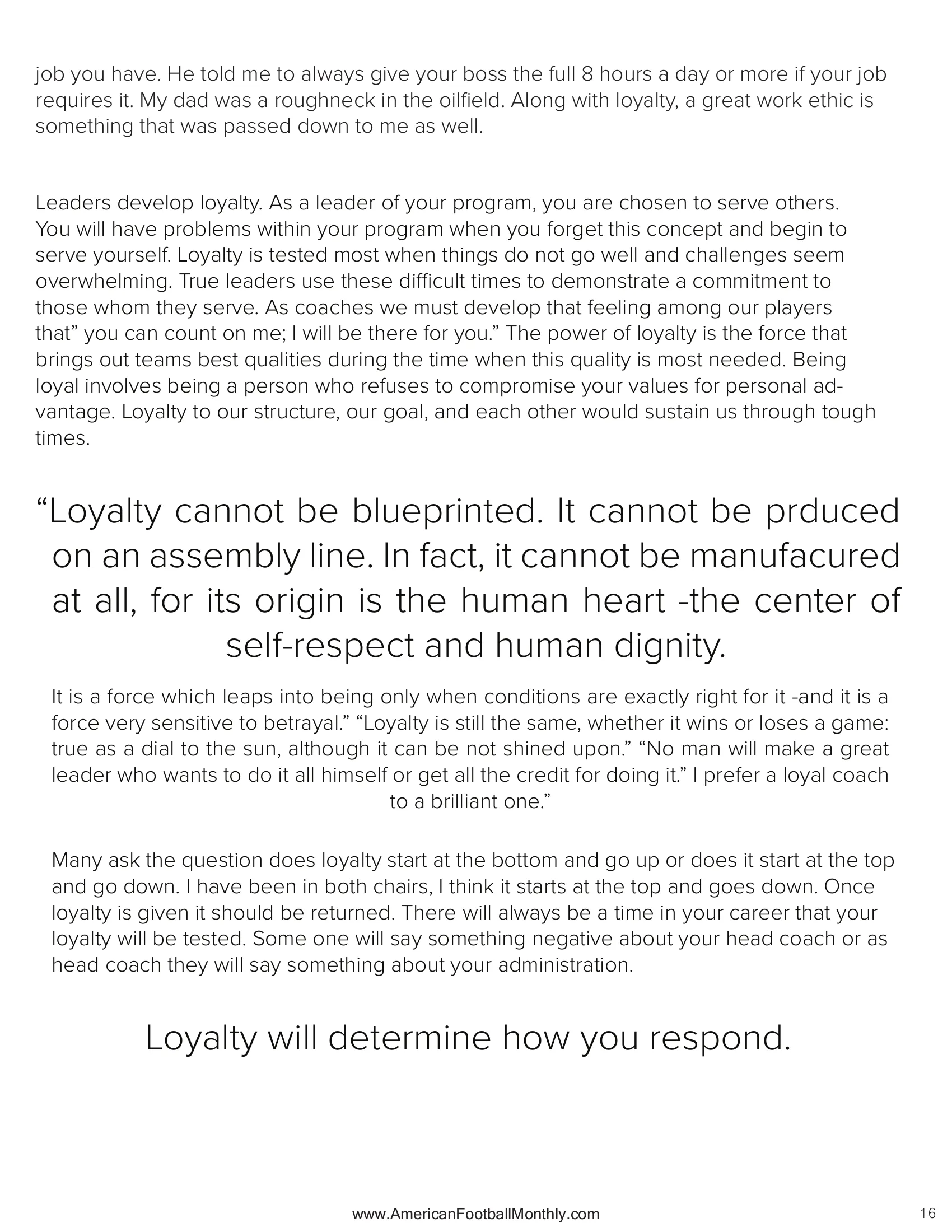 Loyalty the forgotten principle — American Football Quarterly Vol 2 — Summer 2025, page 16