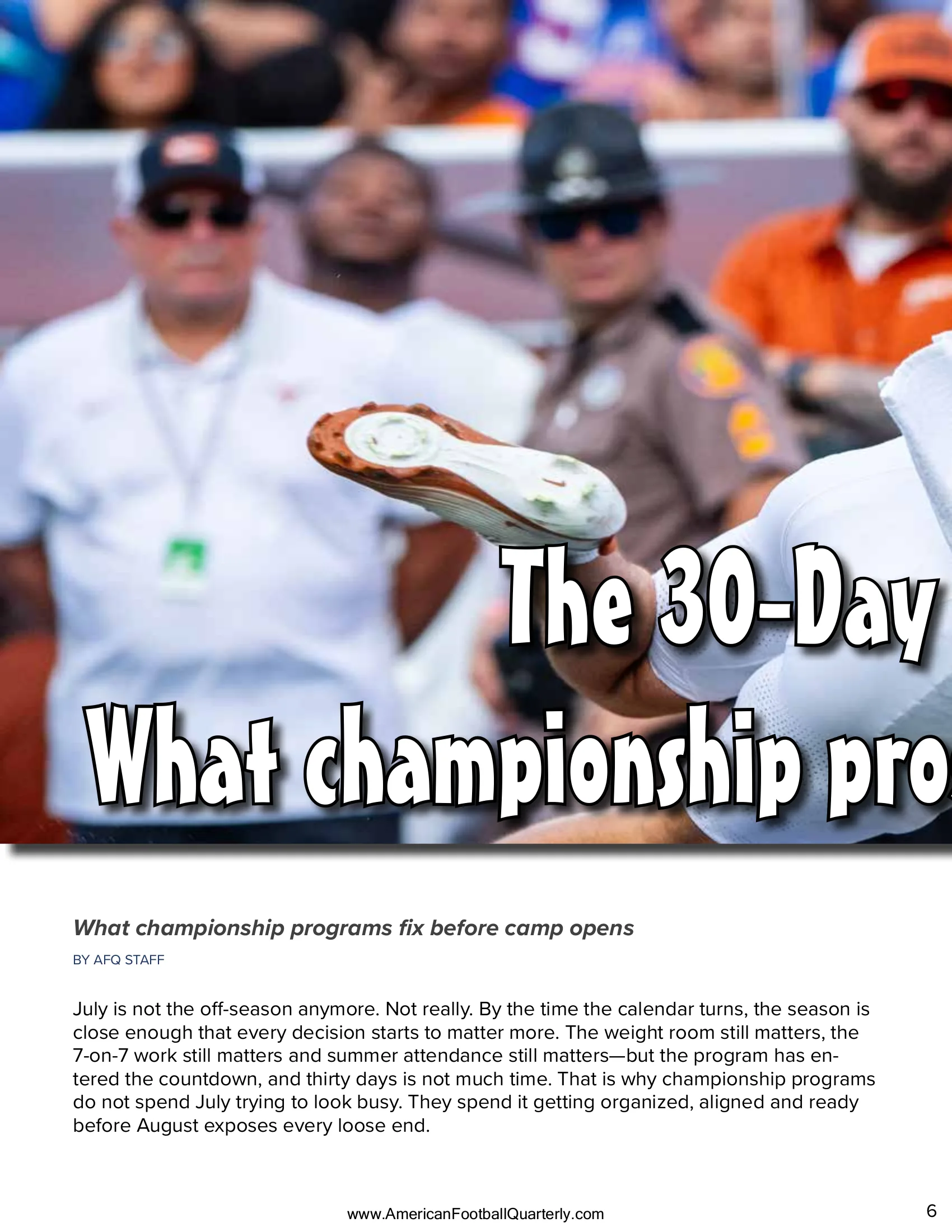 The 30-Day Countdown: What Championship Programs Fix Before Camp Opens — American Football Quarterly Vol 2 — Summer 2026, page 6