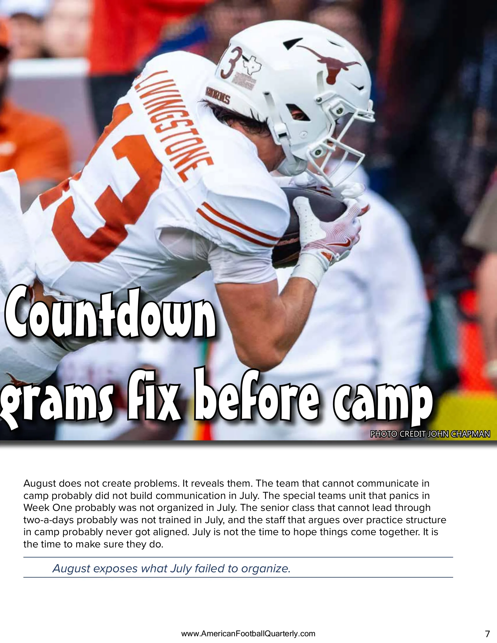 The 30-Day Countdown: What Championship Programs Fix Before Camp Opens — American Football Quarterly Vol 2 — Summer 2026, page 7