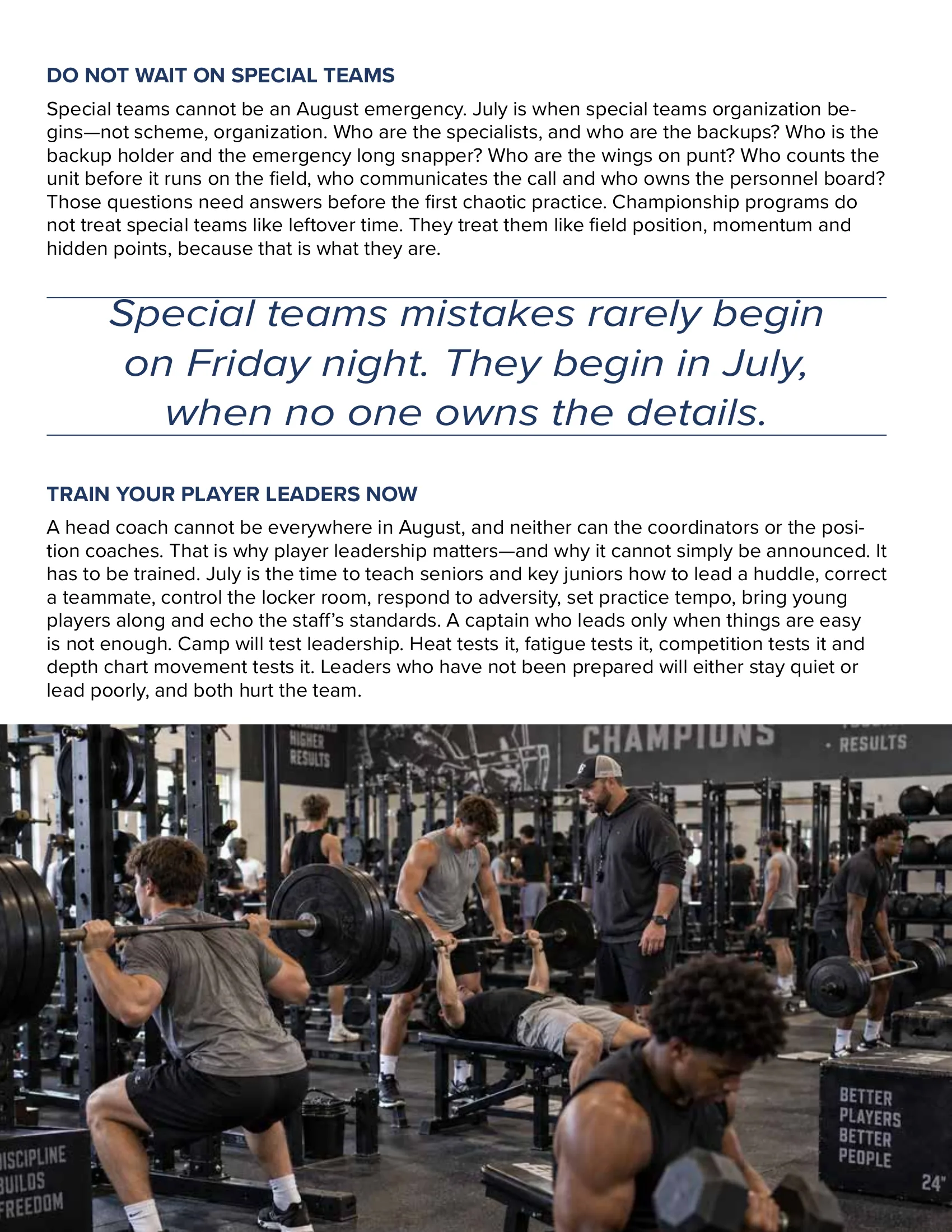The 30-Day Countdown: What Championship Programs Fix Before Camp Opens — American Football Quarterly Vol 2 — Summer 2026, page 9