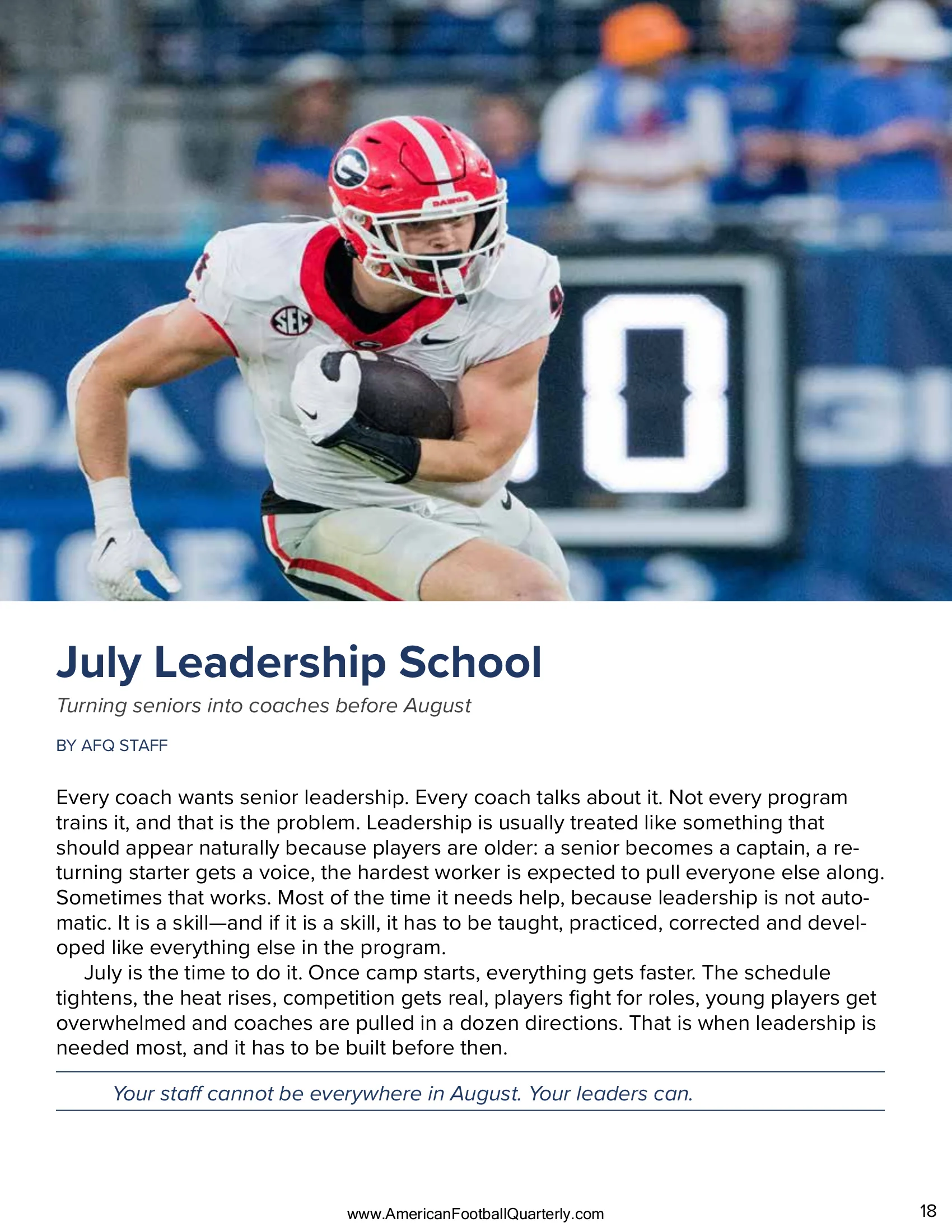 July Leadership School: Turning Seniors Into Coaches Before August — American Football Quarterly Vol 2 — Summer 2026, page 18