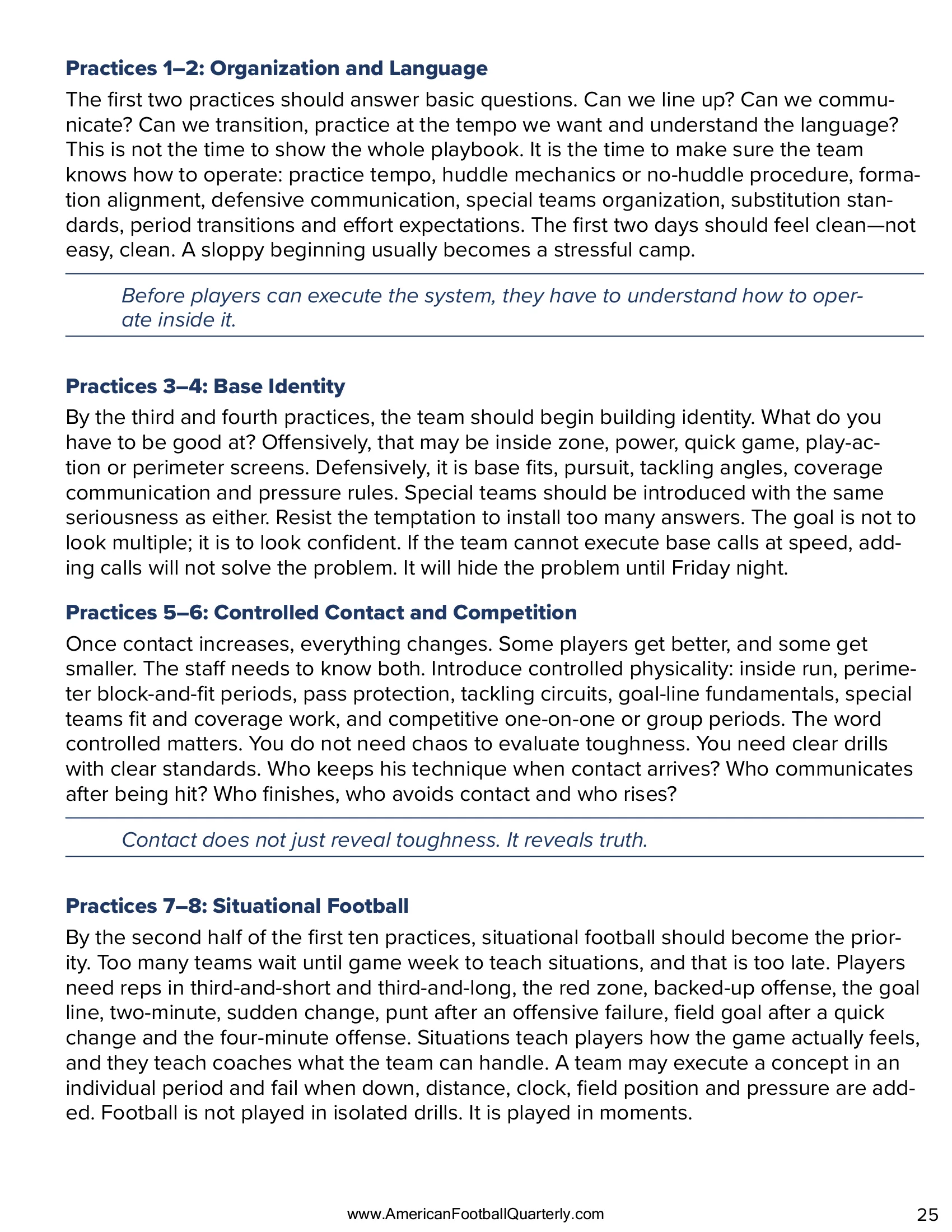 The First 10 Practices — American Football Quarterly Vol 2 — Summer 2026, page 25