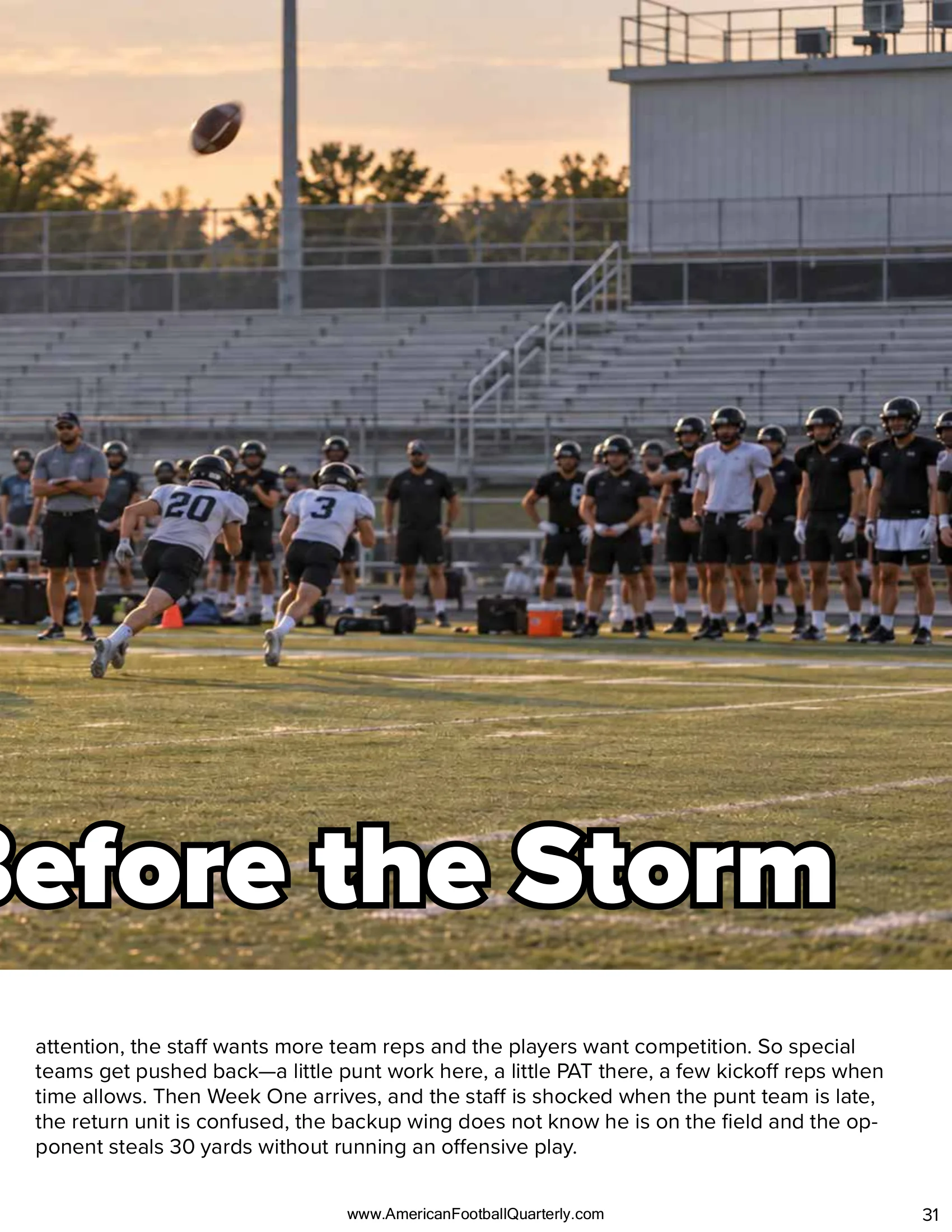 Special Teams Before the Storm: Winning Hidden Yardage in July — American Football Quarterly Vol 2 — Summer 2026, page 31