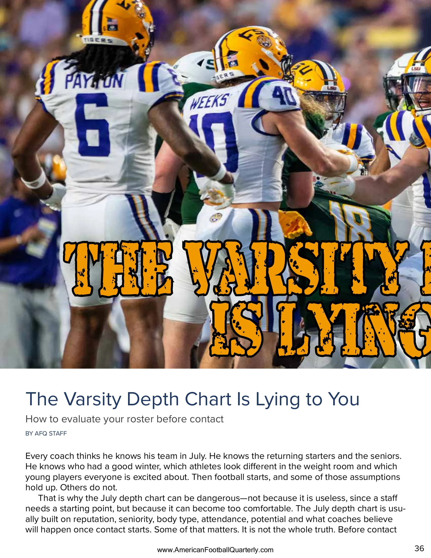 The Varsity Depth Chart Is Lying to You: How to Evaluate Your Roster Before Contact — American Football Quarterly Vol 2 — Summer 2026, page 36