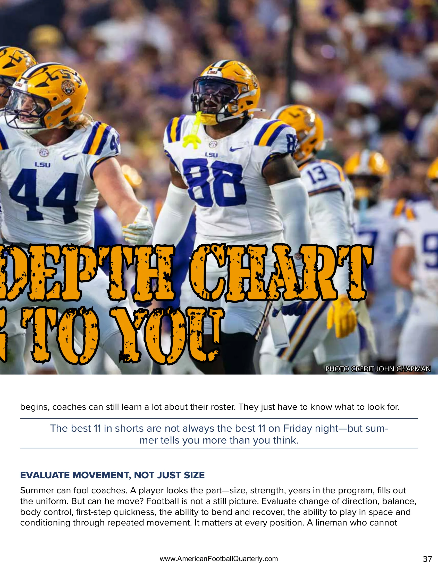 The Varsity Depth Chart Is Lying to You: How to Evaluate Your Roster Before Contact — American Football Quarterly Vol 2 — Summer 2026, page 37