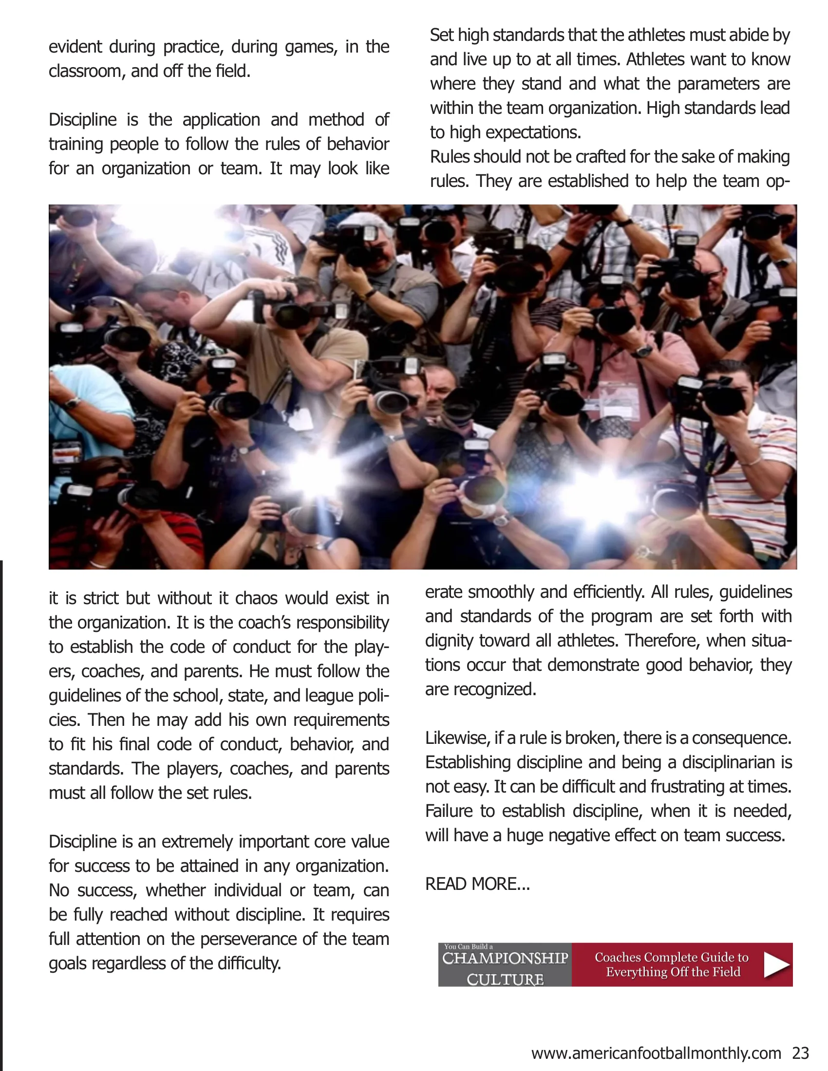 You Can Build a Championship Culture: 'Managing Discipline' — American Football Quarterly Vol 3 — Winter 2018, page 23