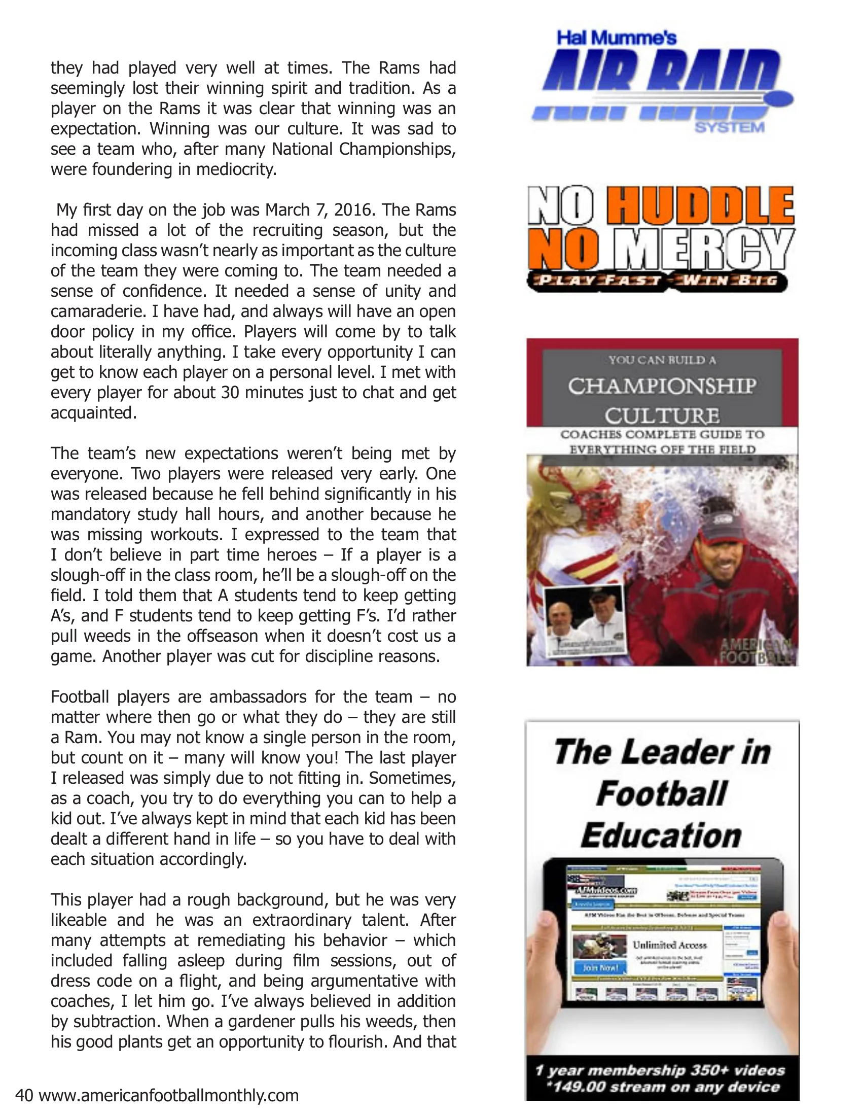 From Worst to First — American Football Quarterly Vol 3 — Winter 2018, page 40
