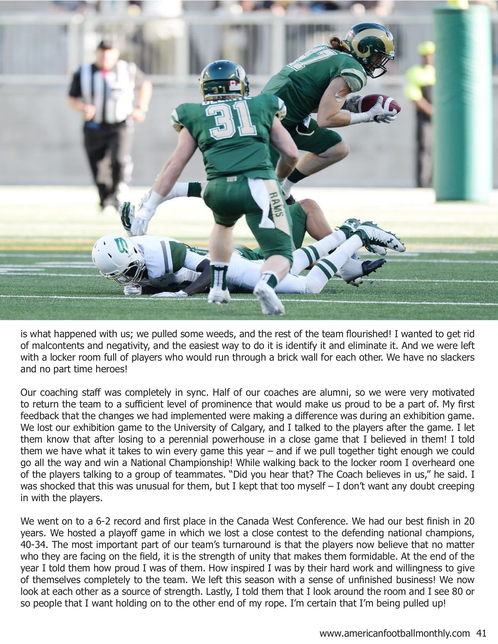 From Worst to First — American Football Quarterly Vol 3 — Winter 2018, page 41
