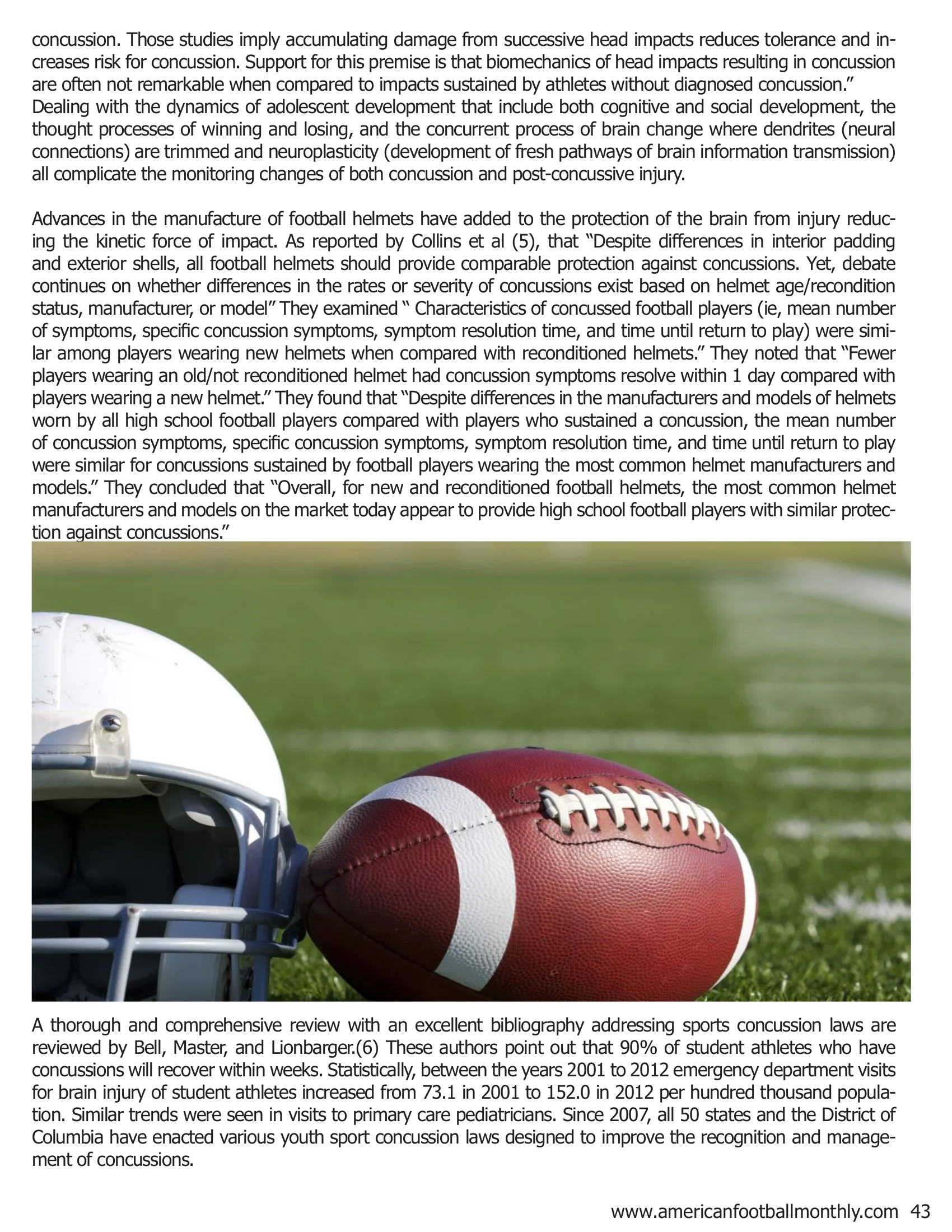Concussions: An Overview for Football Coaches — American Football Quarterly Vol 3 — Winter 2018, page 43