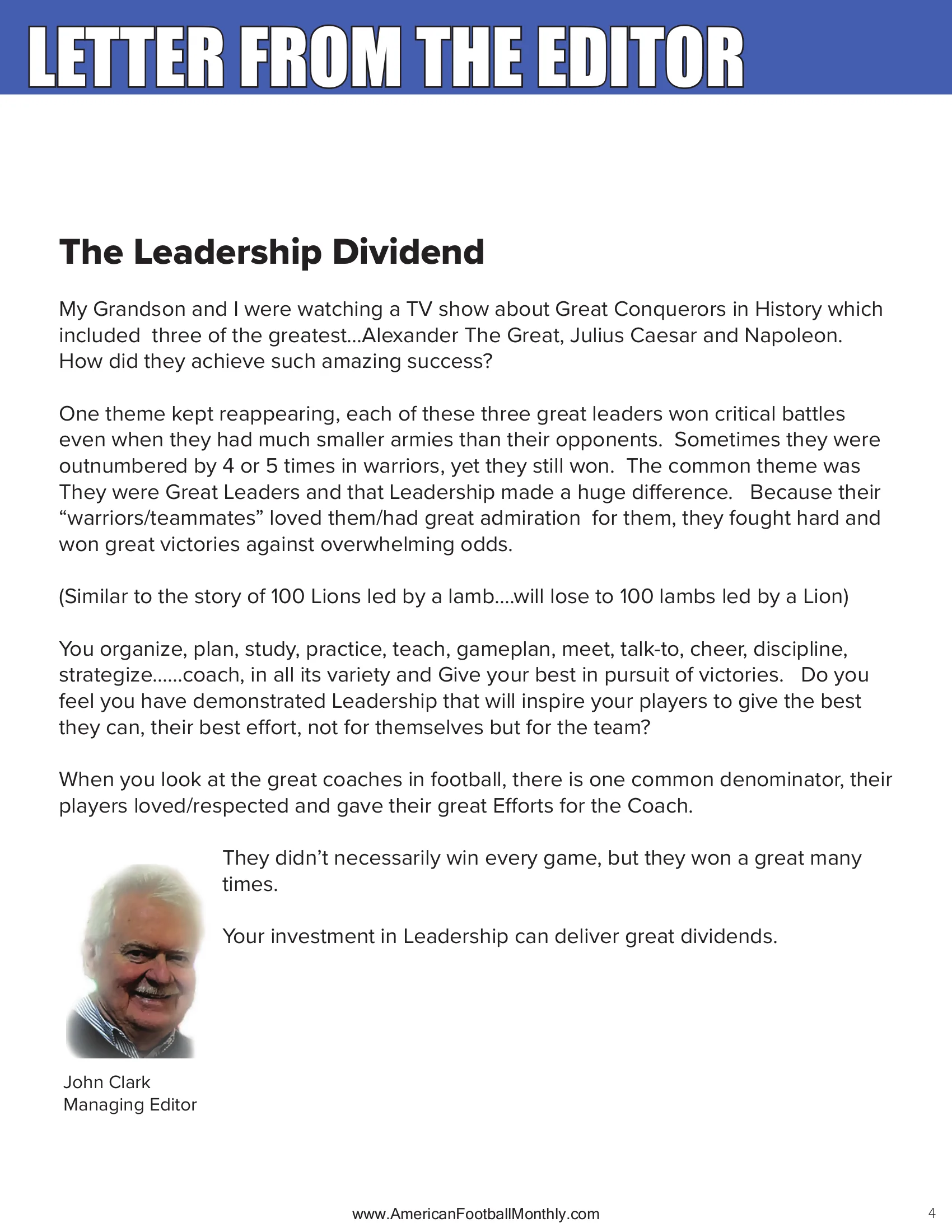 The Leadership Dividend — American Football Quarterly Vol 3 — Fall 2025, page 4