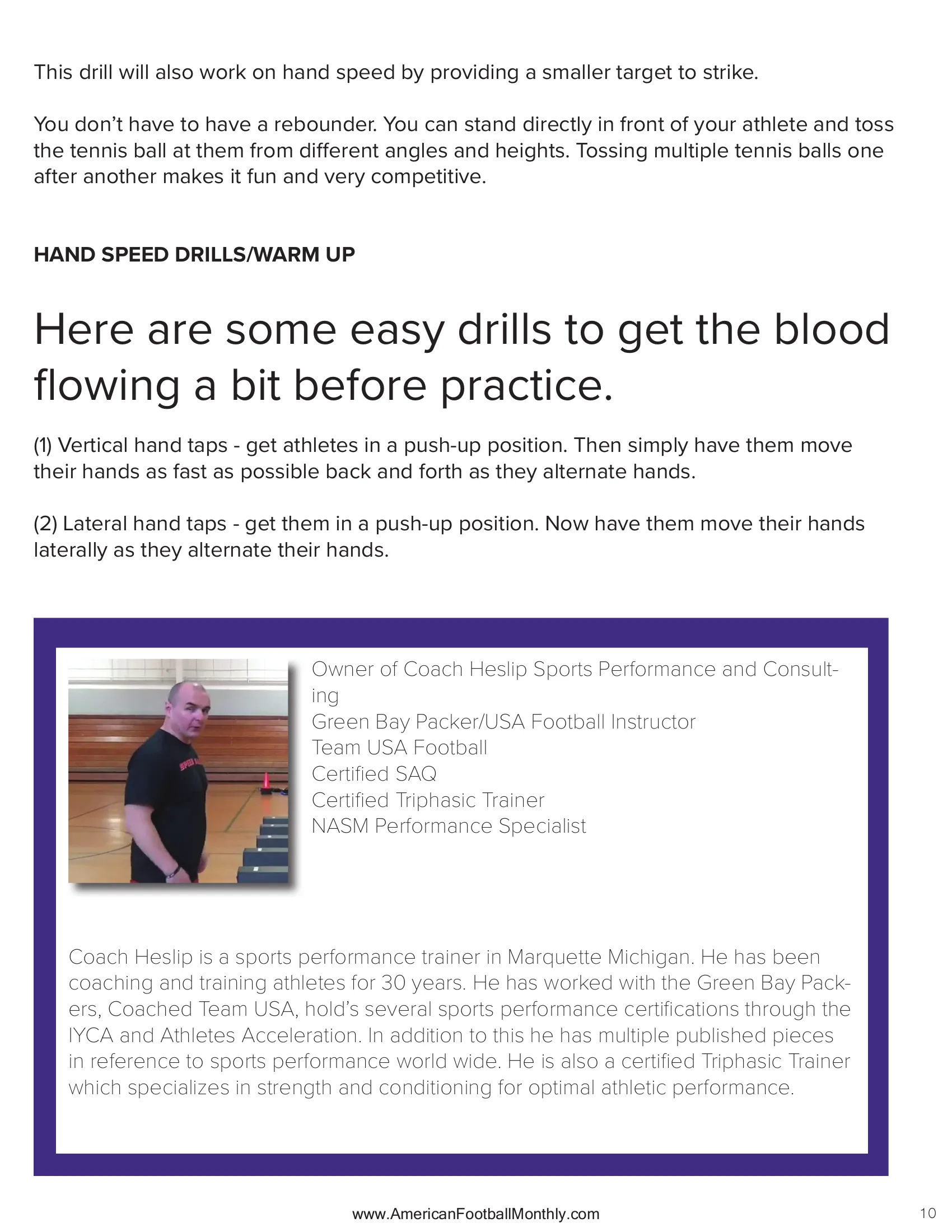 DRILLS FOR QUICKNESS - TRENCH TACTICS — American Football Quarterly Vol 3 — Fall 2025, page 10