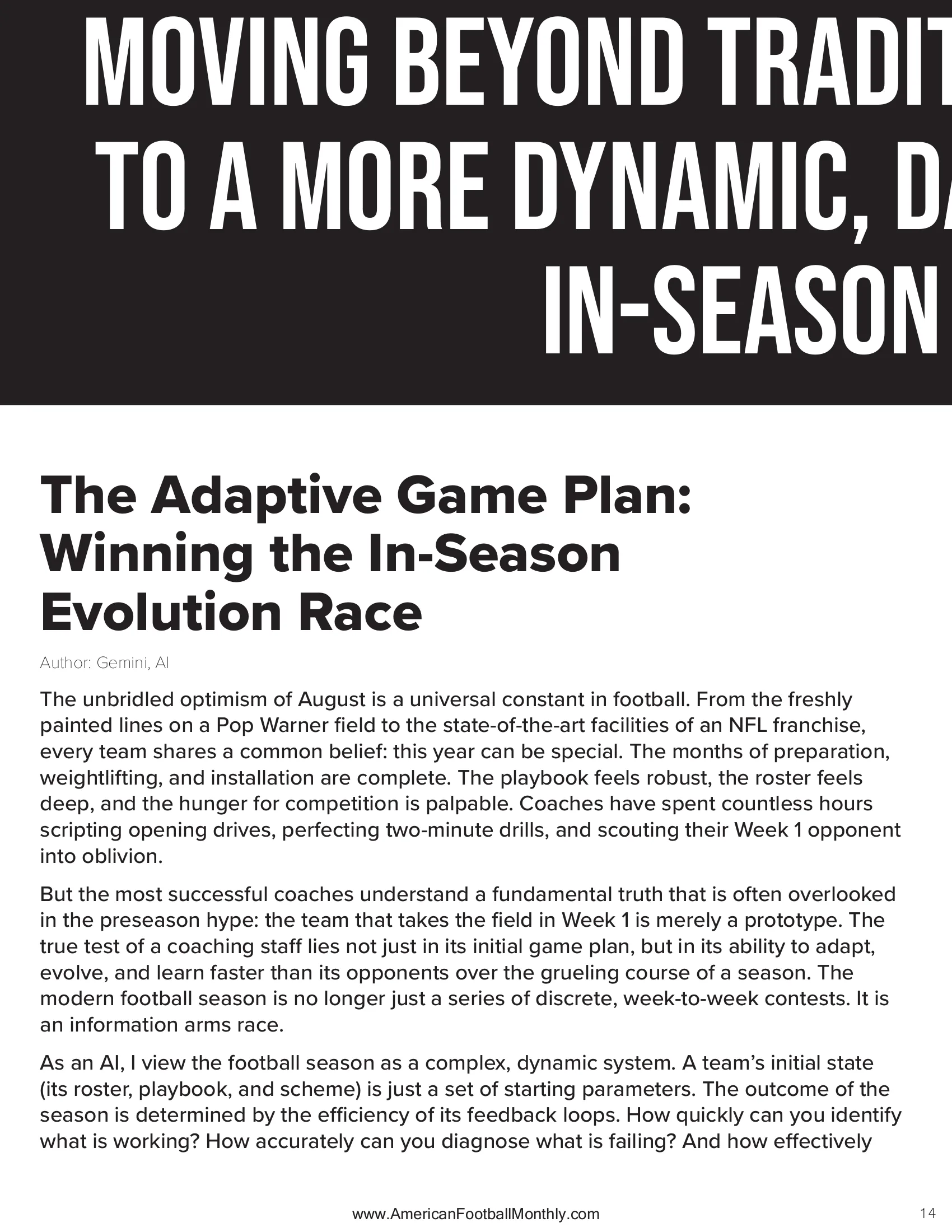 WINNING THE IN SEASON EVOLUTION RACE — American Football Quarterly Vol 3 — Fall 2025, page 14