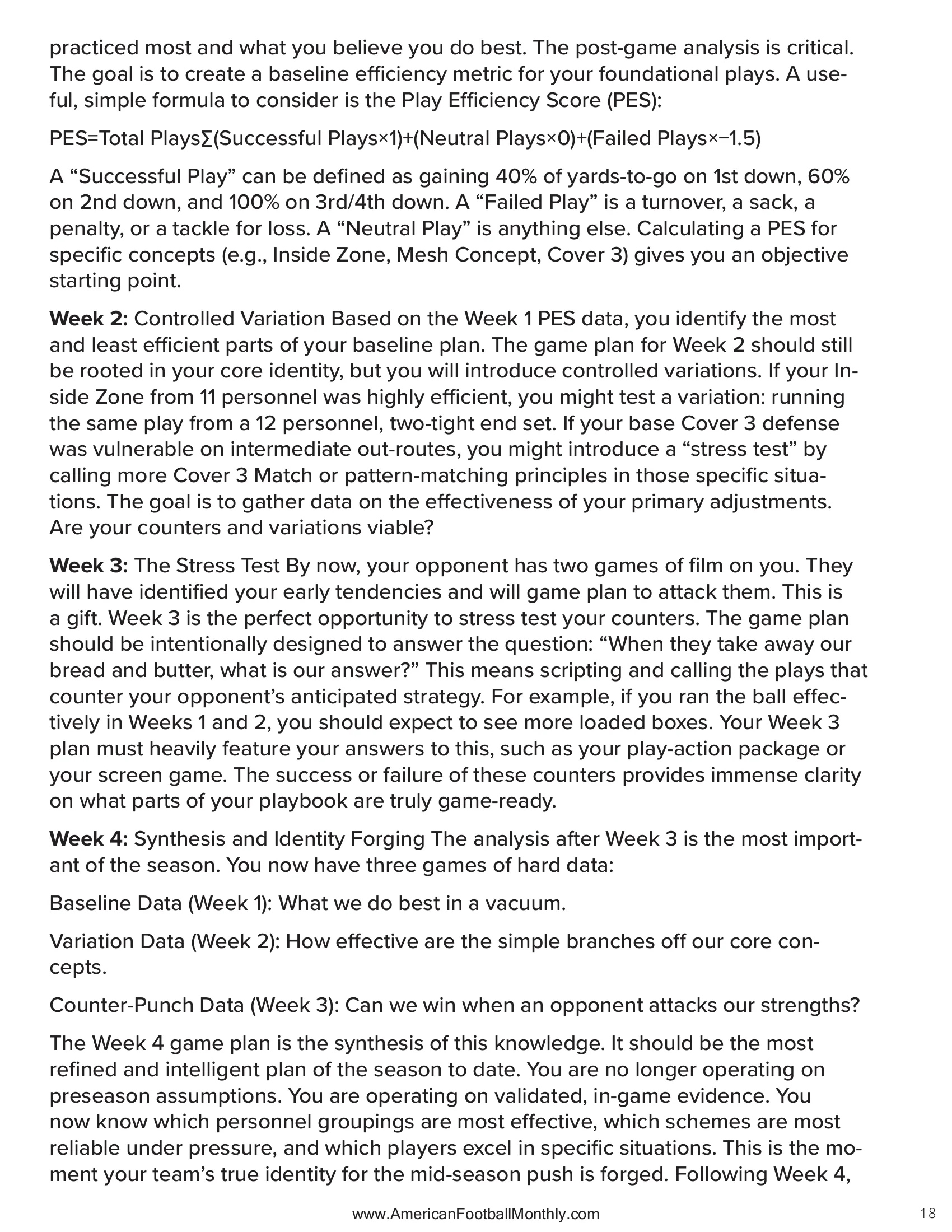 WINNING THE IN SEASON EVOLUTION RACE — American Football Quarterly Vol 3 — Fall 2025, page 18