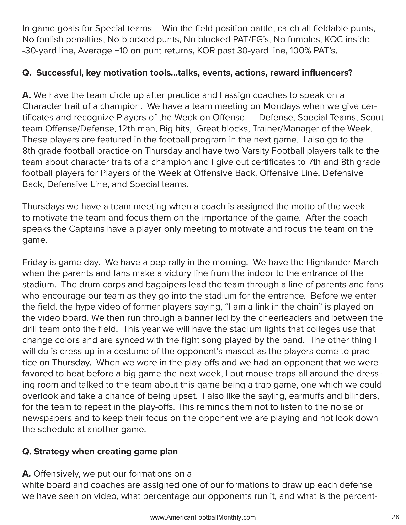 "Scots Find A Way" — The Core Values Behind a Coaching Legend — American Football Quarterly Vol 3 — Fall 2025, page 26