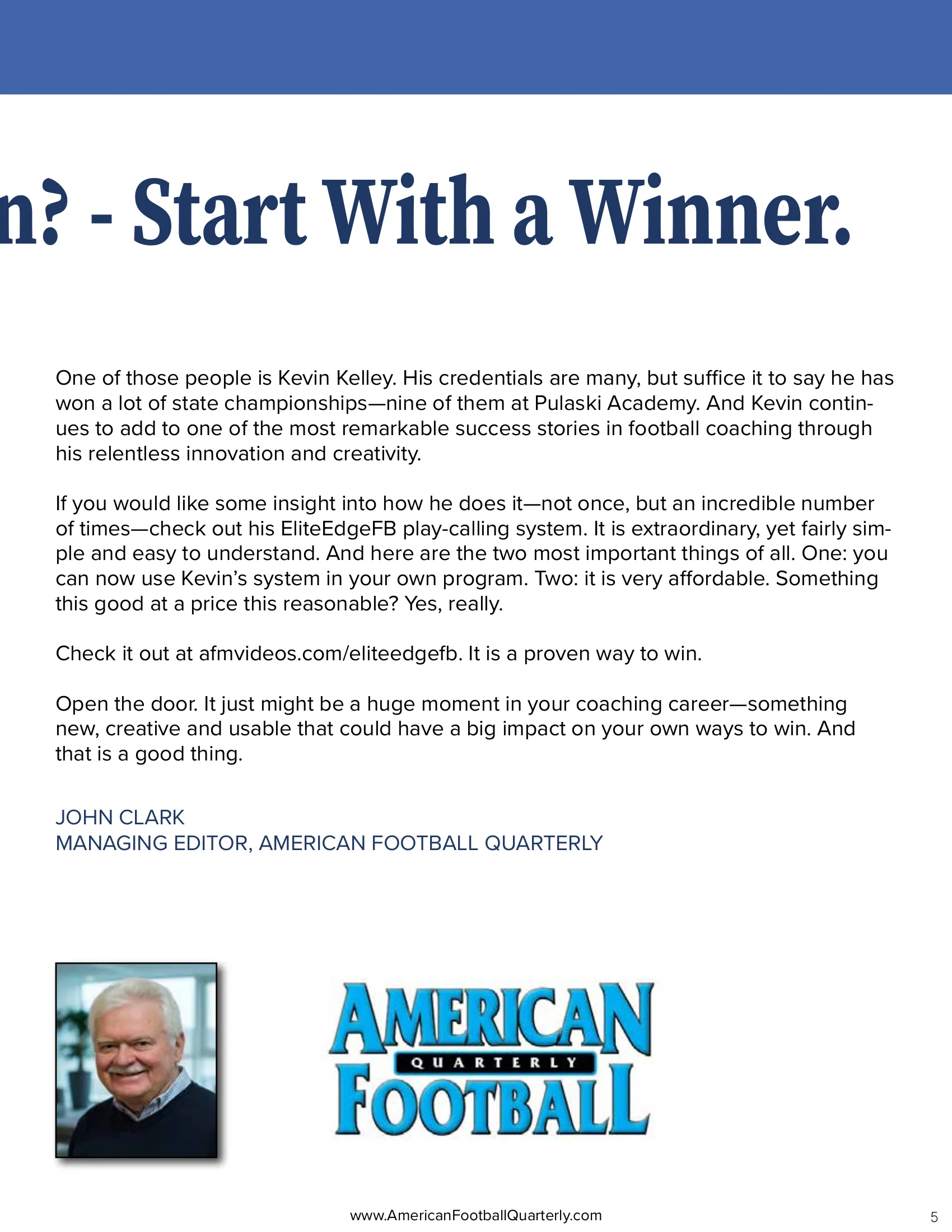 Letter From the Editor: Looking for a Way to Win — American Football Quarterly Vol 3 — Fall 2026, page 5