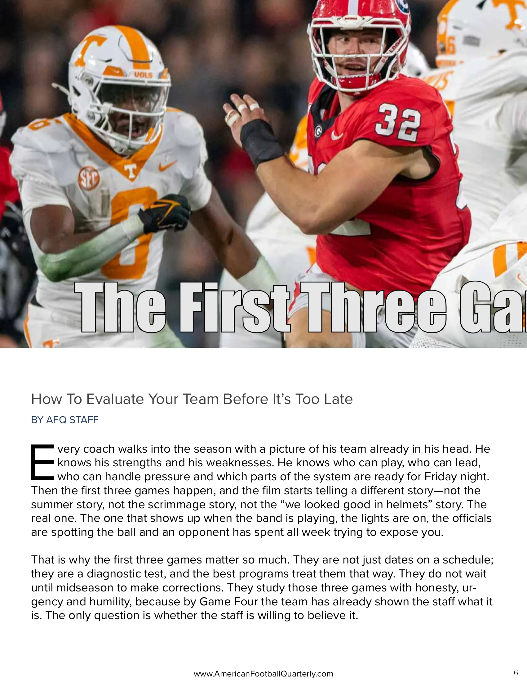 The First Three Games Tell the Truth: How to Evaluate Your Team Before It's Too Late — American Football Quarterly Vol 3 — Fall 2026, page 6