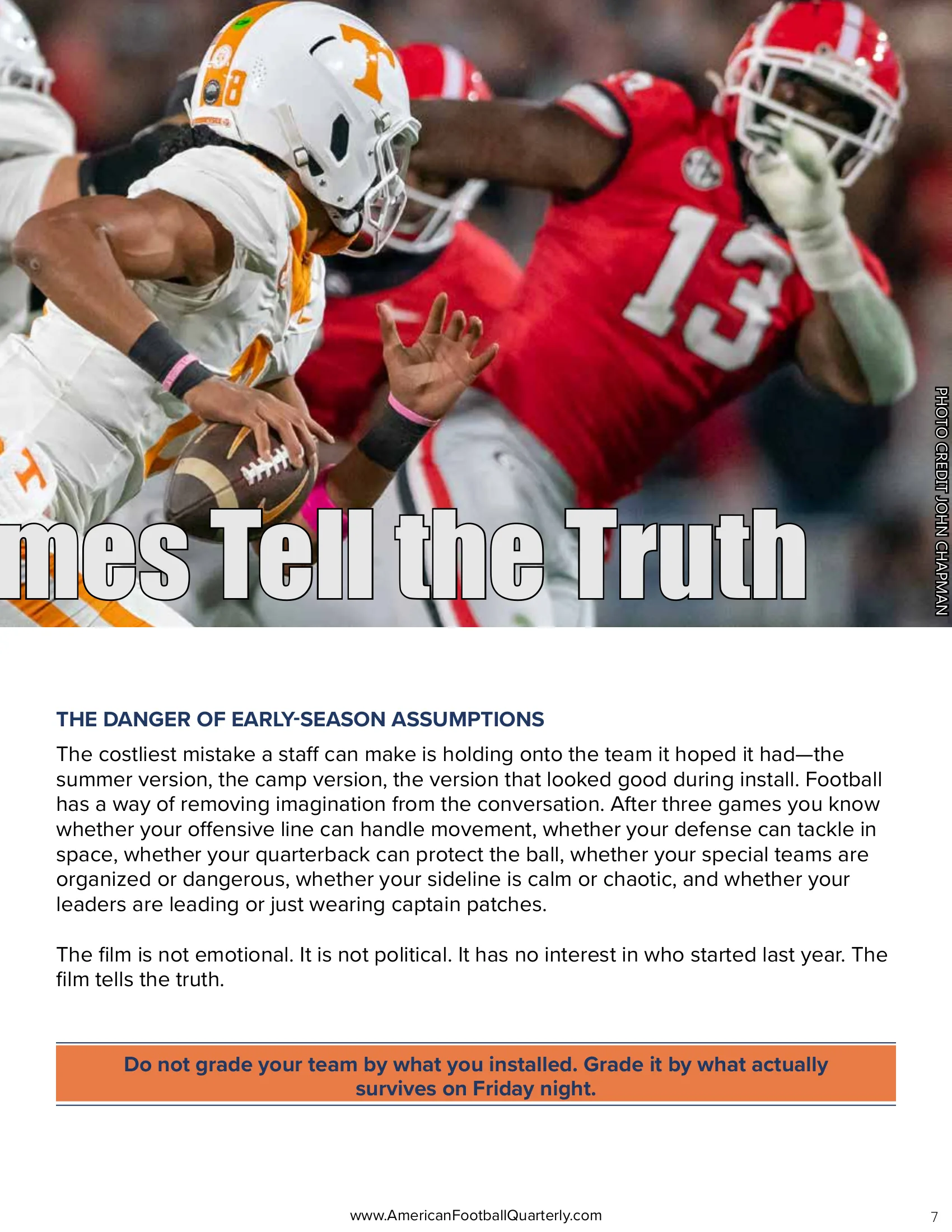 The First Three Games Tell the Truth: How to Evaluate Your Team Before It's Too Late — American Football Quarterly Vol 3 — Fall 2026, page 7