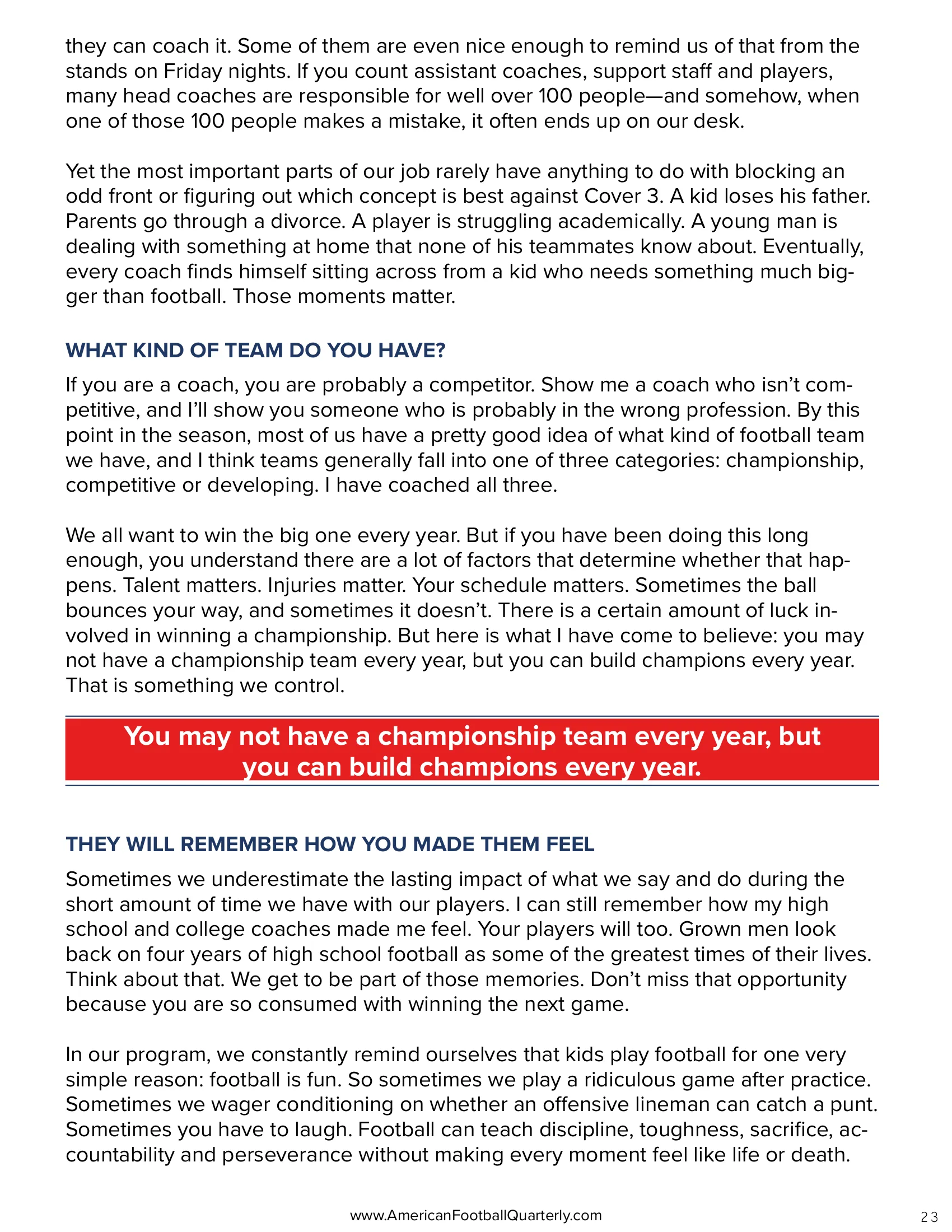 Building Champions: Dan Lever, Silverton High School (OR) — American Football Quarterly Vol 3 — Fall 2026, page 23