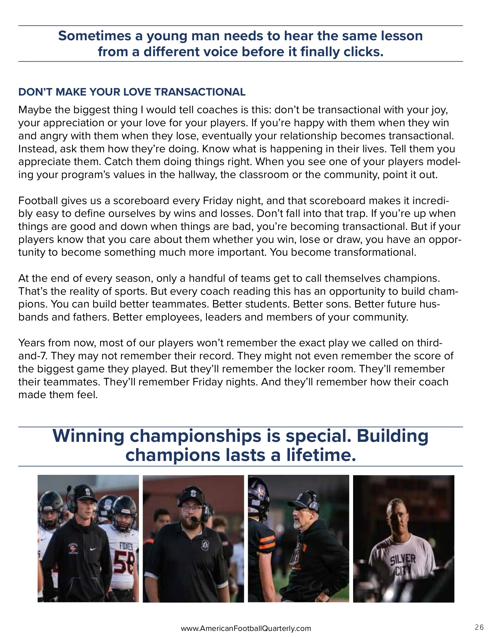 Building Champions: Dan Lever, Silverton High School (OR) — American Football Quarterly Vol 3 — Fall 2026, page 26