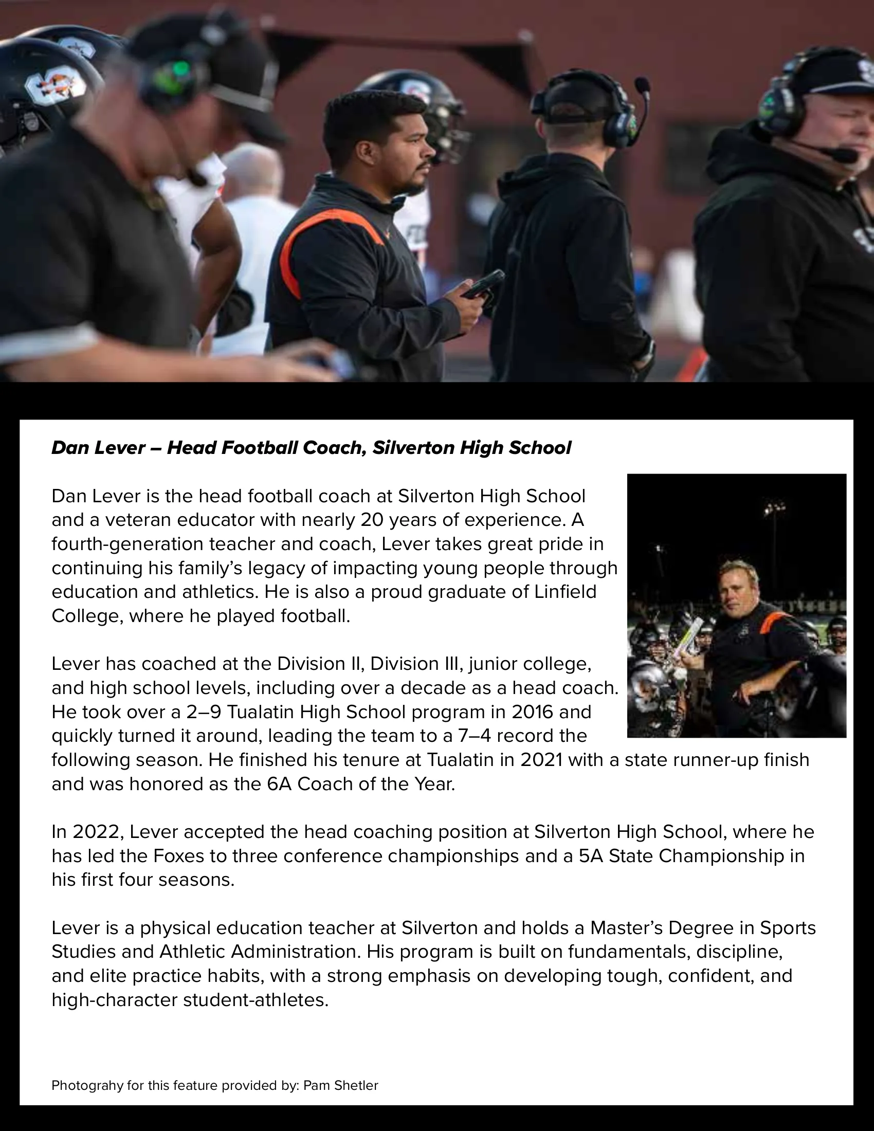 Building Champions: Dan Lever, Silverton High School (OR) — American Football Quarterly Vol 3 — Fall 2026, page 27