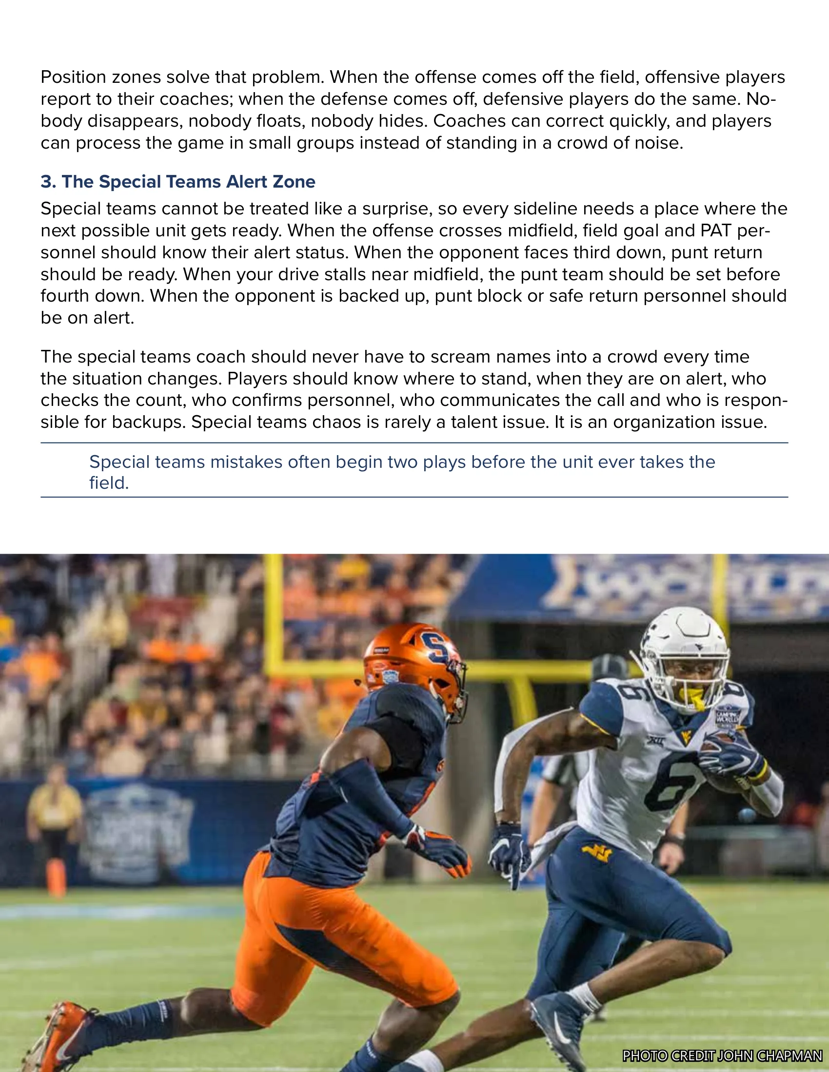 The Sideline Is a System: Organizing the Most Chaotic Place in Football — American Football Quarterly Vol 3 — Fall 2026, page 34
