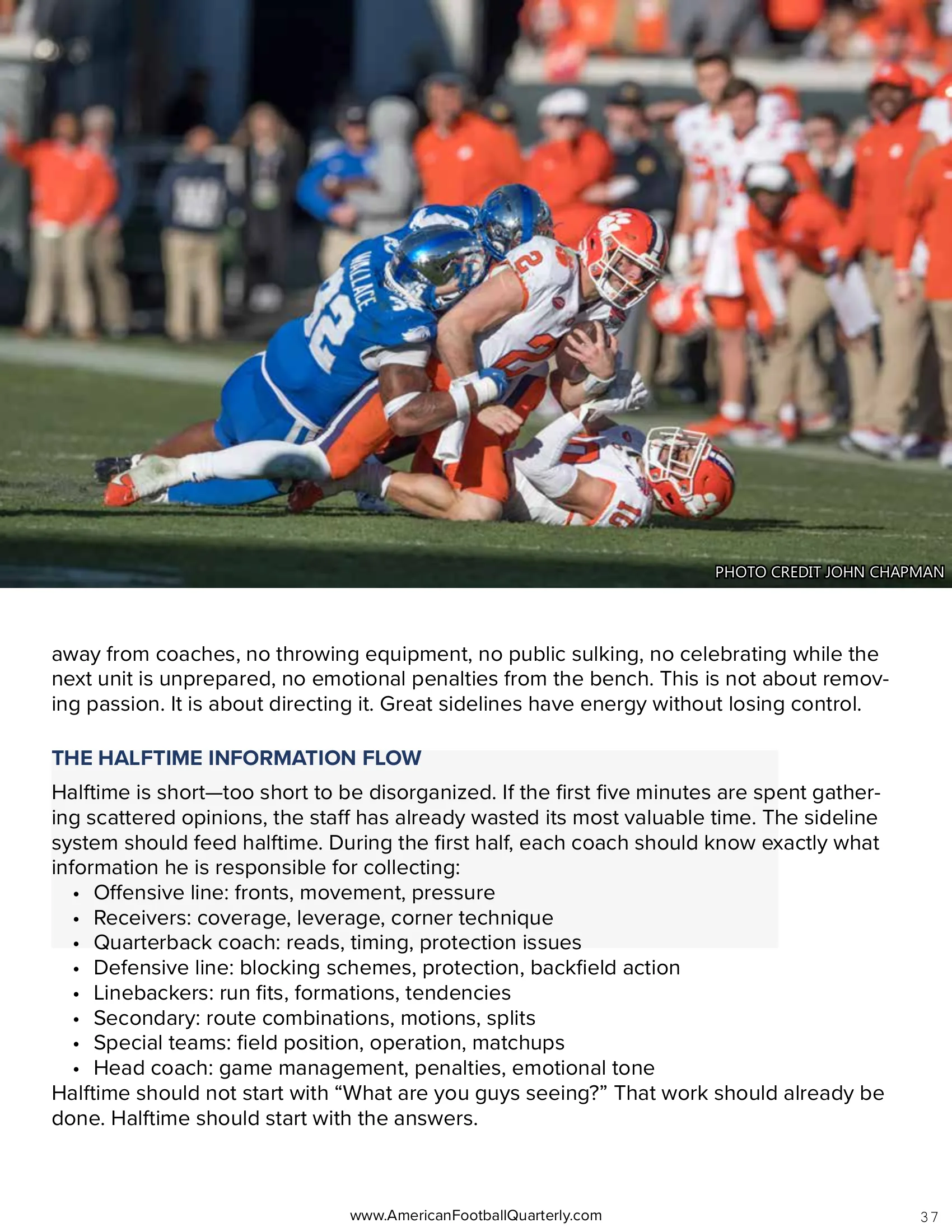 The Sideline Is a System: Organizing the Most Chaotic Place in Football — American Football Quarterly Vol 3 — Fall 2026, page 37