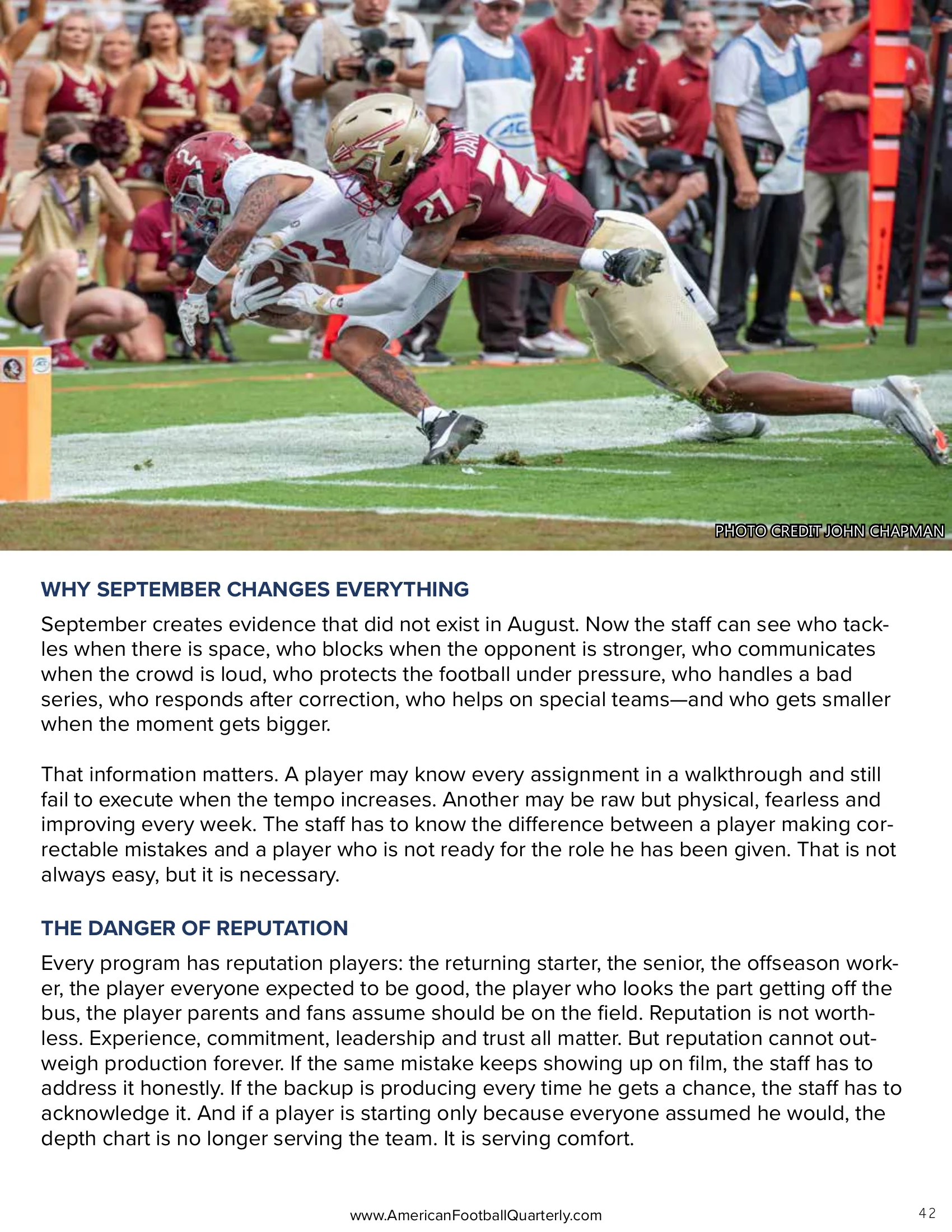 The September Depth Chart: Rewarding Reality Over Reputation — American Football Quarterly Vol 3 — Fall 2026, page 42