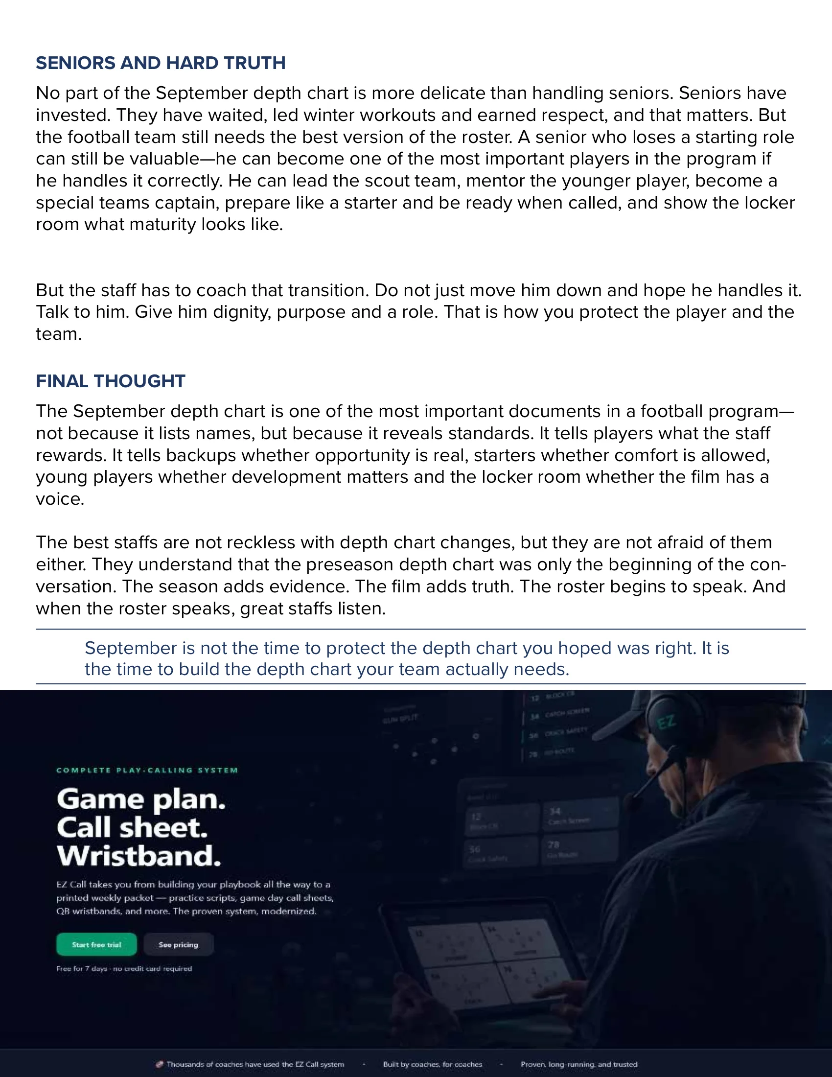 The September Depth Chart: Rewarding Reality Over Reputation — American Football Quarterly Vol 3 — Fall 2026, page 48