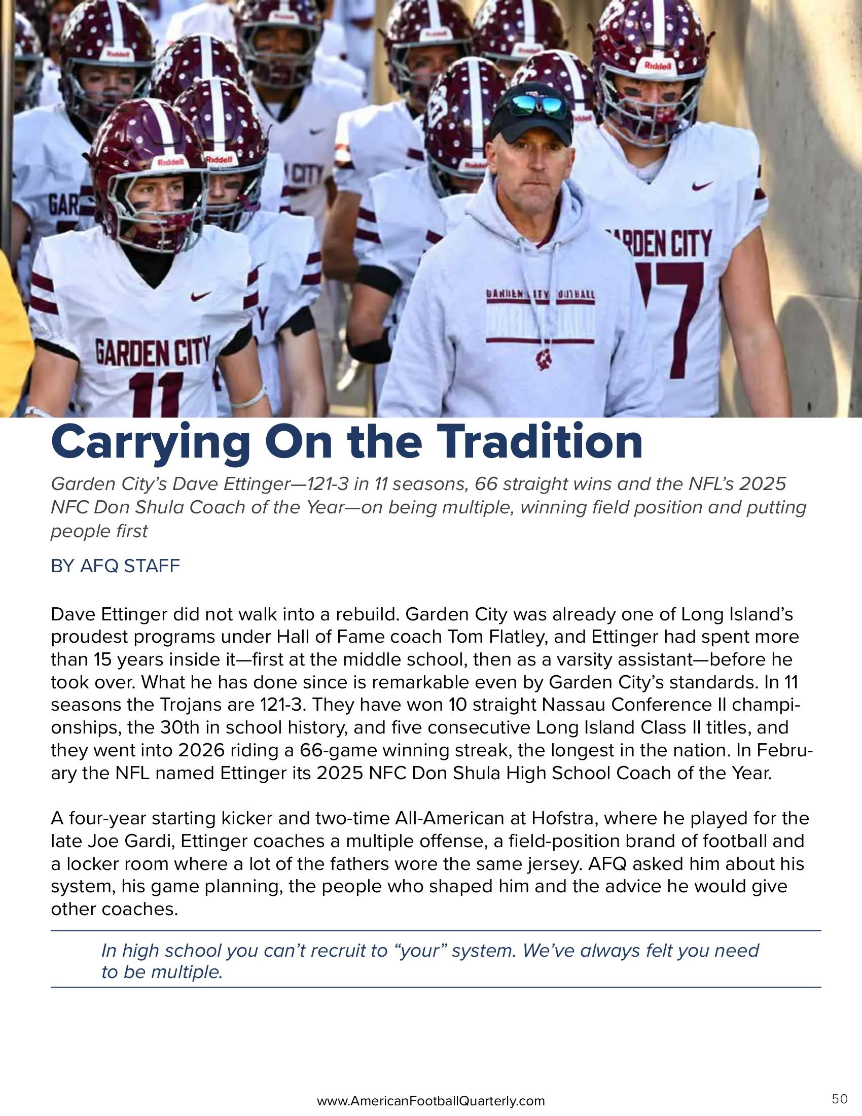 Carrying On the Tradition: Dave Ettinger, Garden City (NY) — American Football Quarterly Vol 3 — Fall 2026, page 50