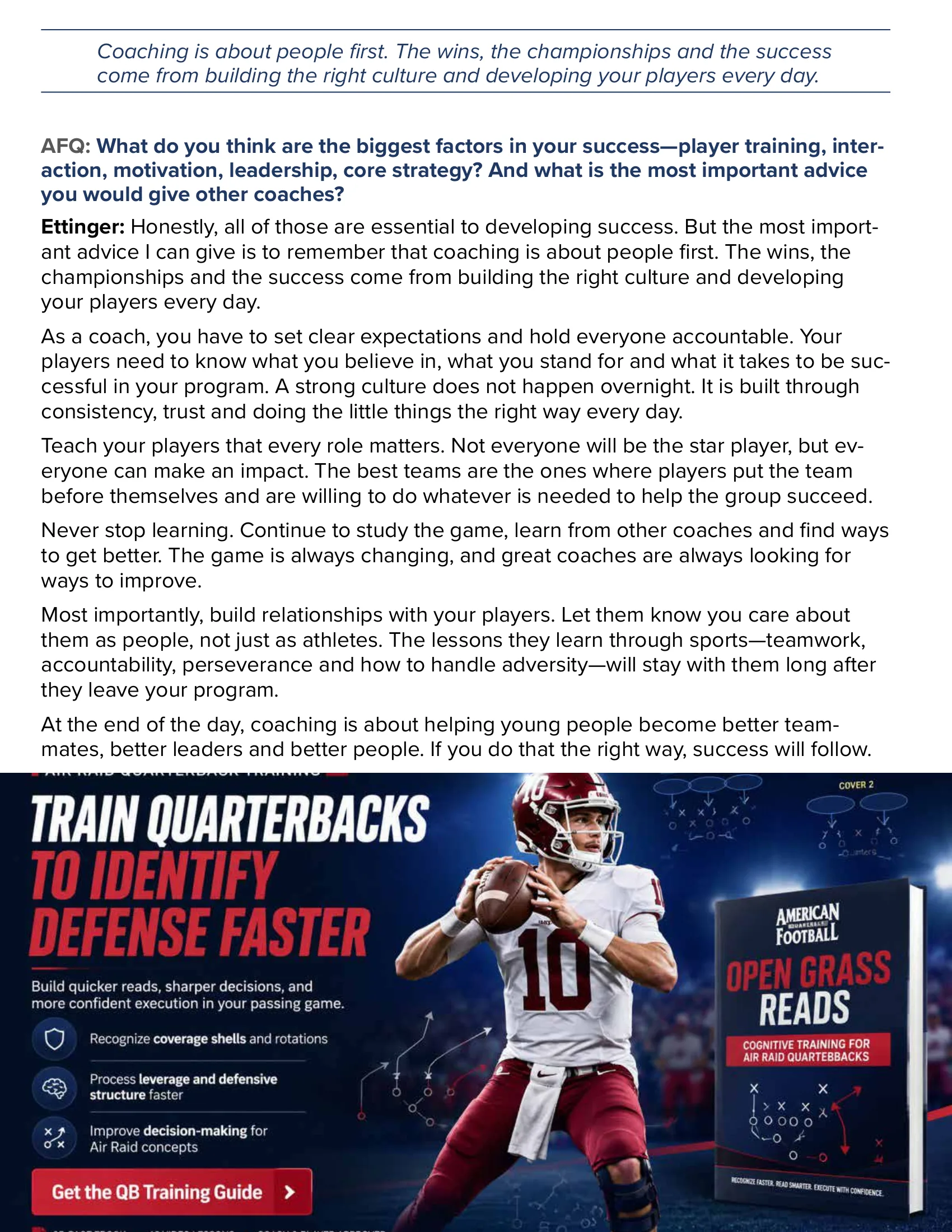Carrying On the Tradition: Dave Ettinger, Garden City (NY) — American Football Quarterly Vol 3 — Fall 2026, page 52