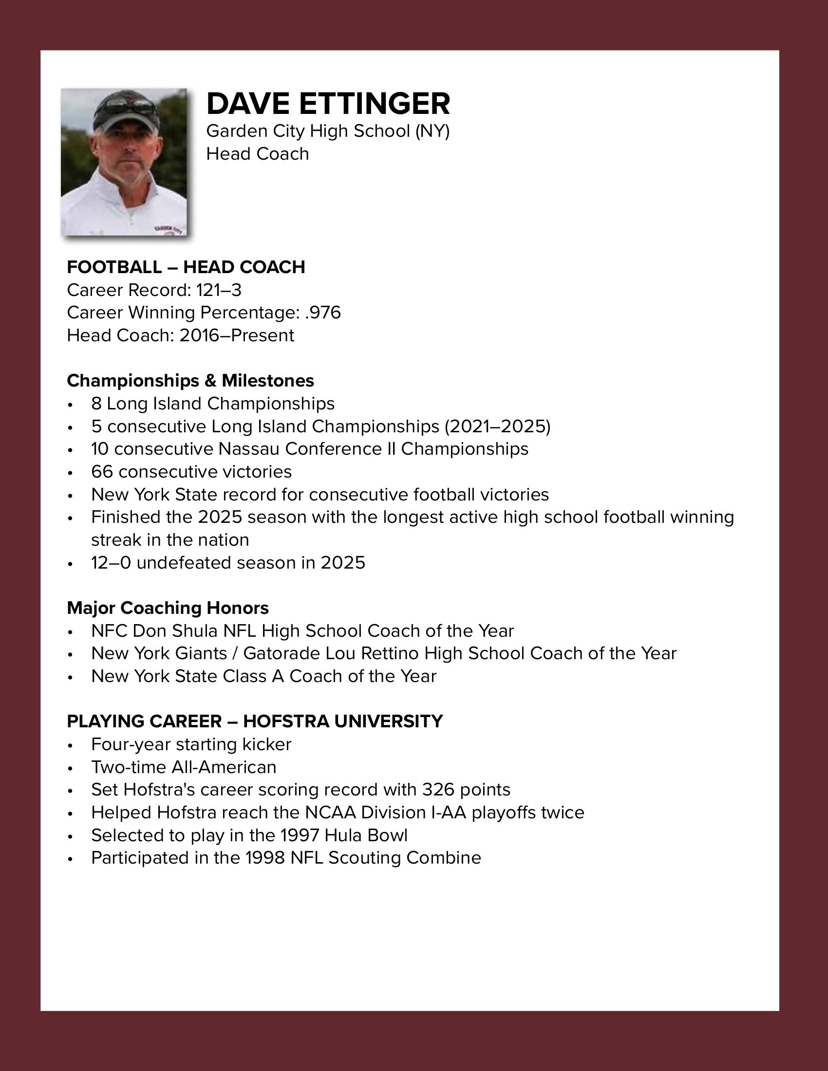 Carrying On the Tradition: Dave Ettinger, Garden City (NY) — American Football Quarterly Vol 3 — Fall 2026, page 53
