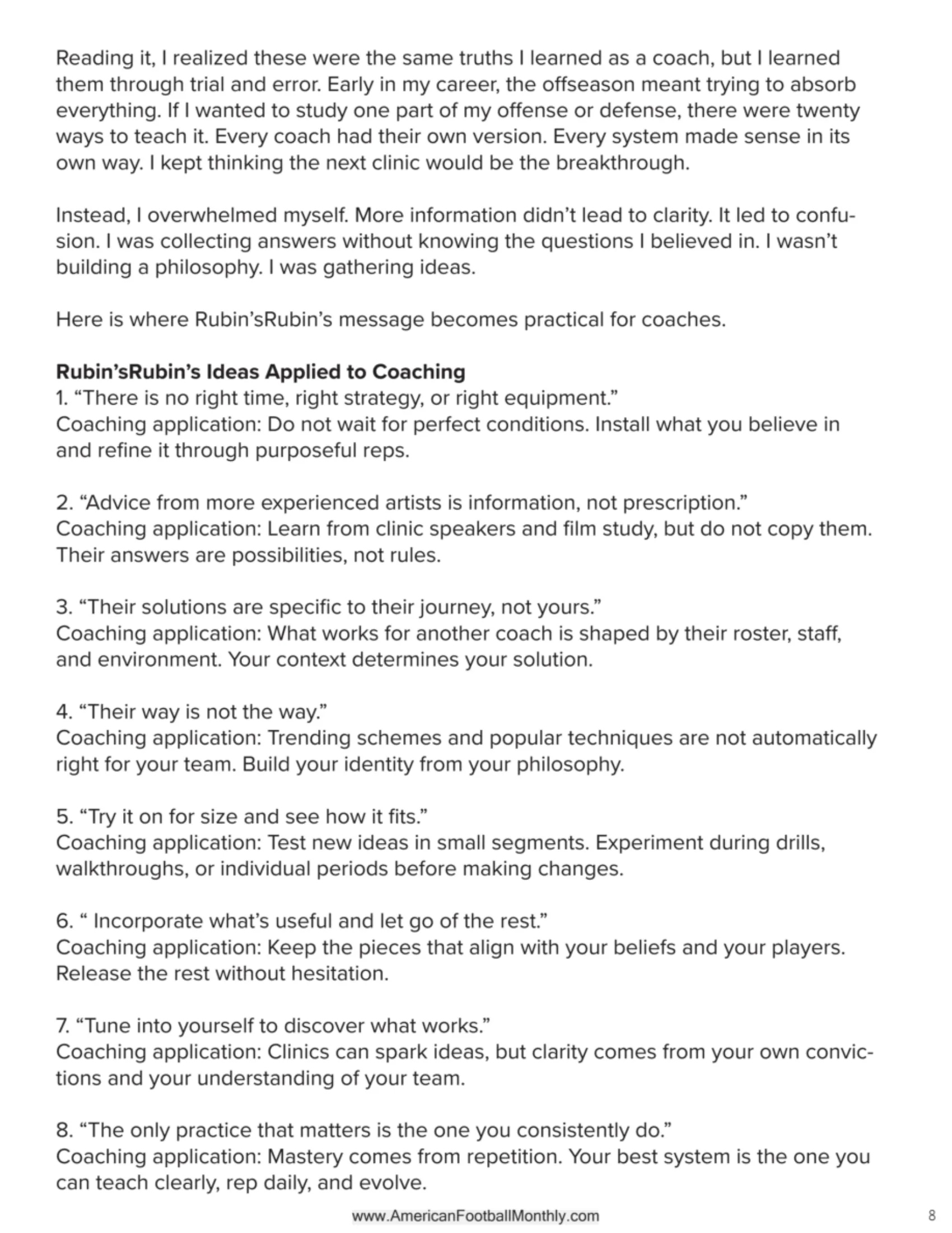 The Creative Act of Coaching in the Offseason — American Football Quarterly Vol 4 — Winter 2025, page 8