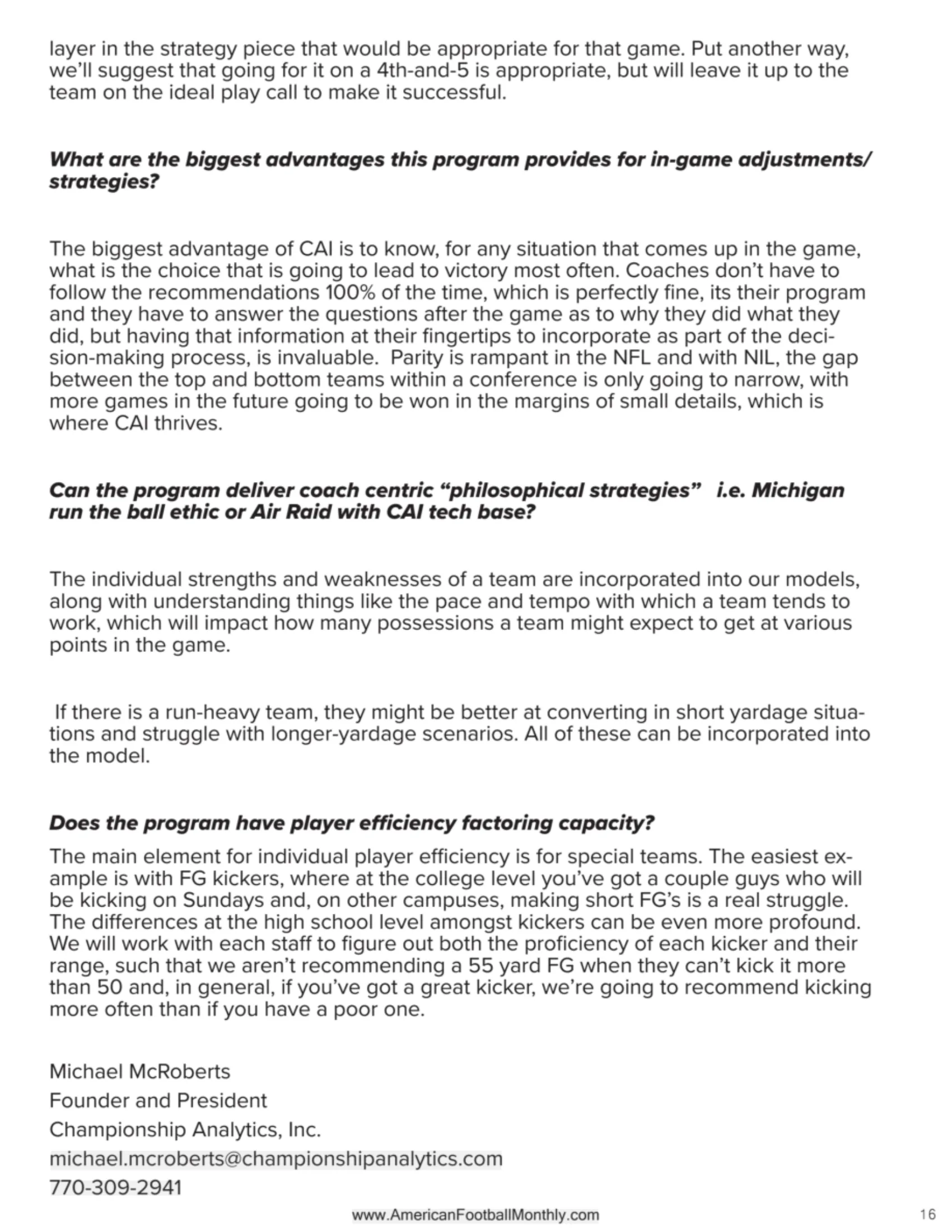 The Creative Act of Coaching in the Offseason — American Football Quarterly Vol 4 — Winter 2025, page 16