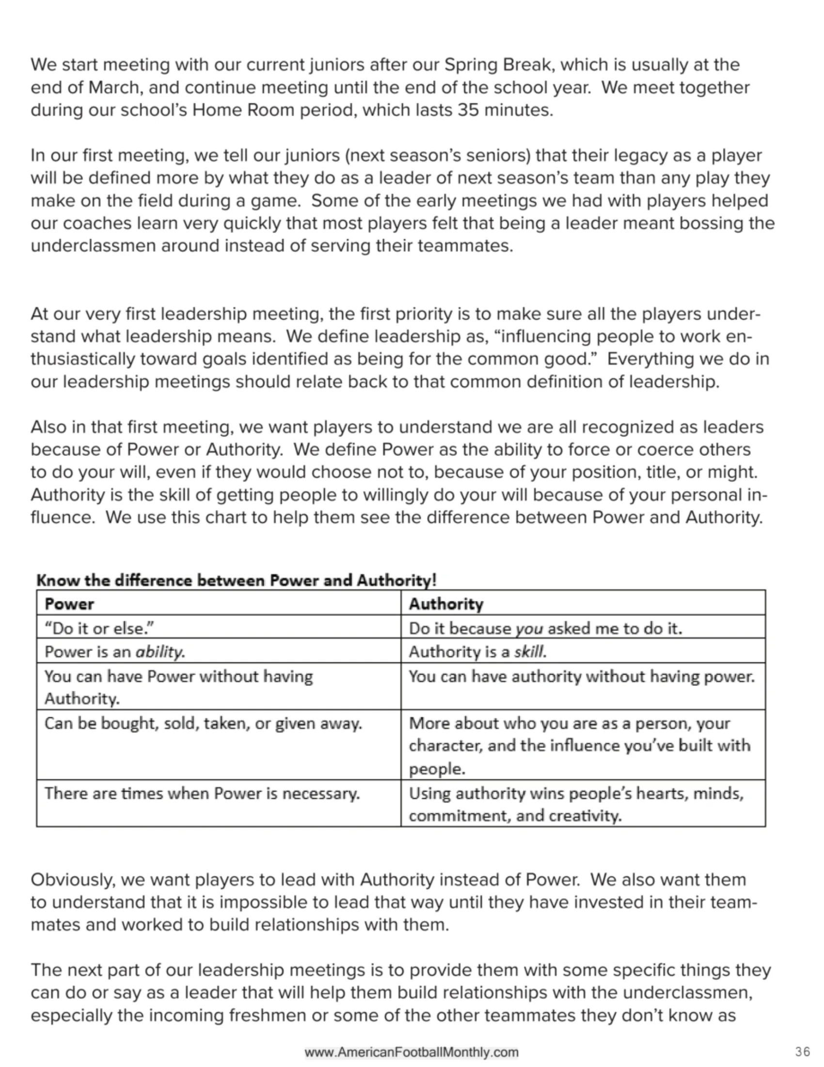 DEVELOPING SENIOR LEADERS — American Football Quarterly Vol 4 — Winter 2025, page 36