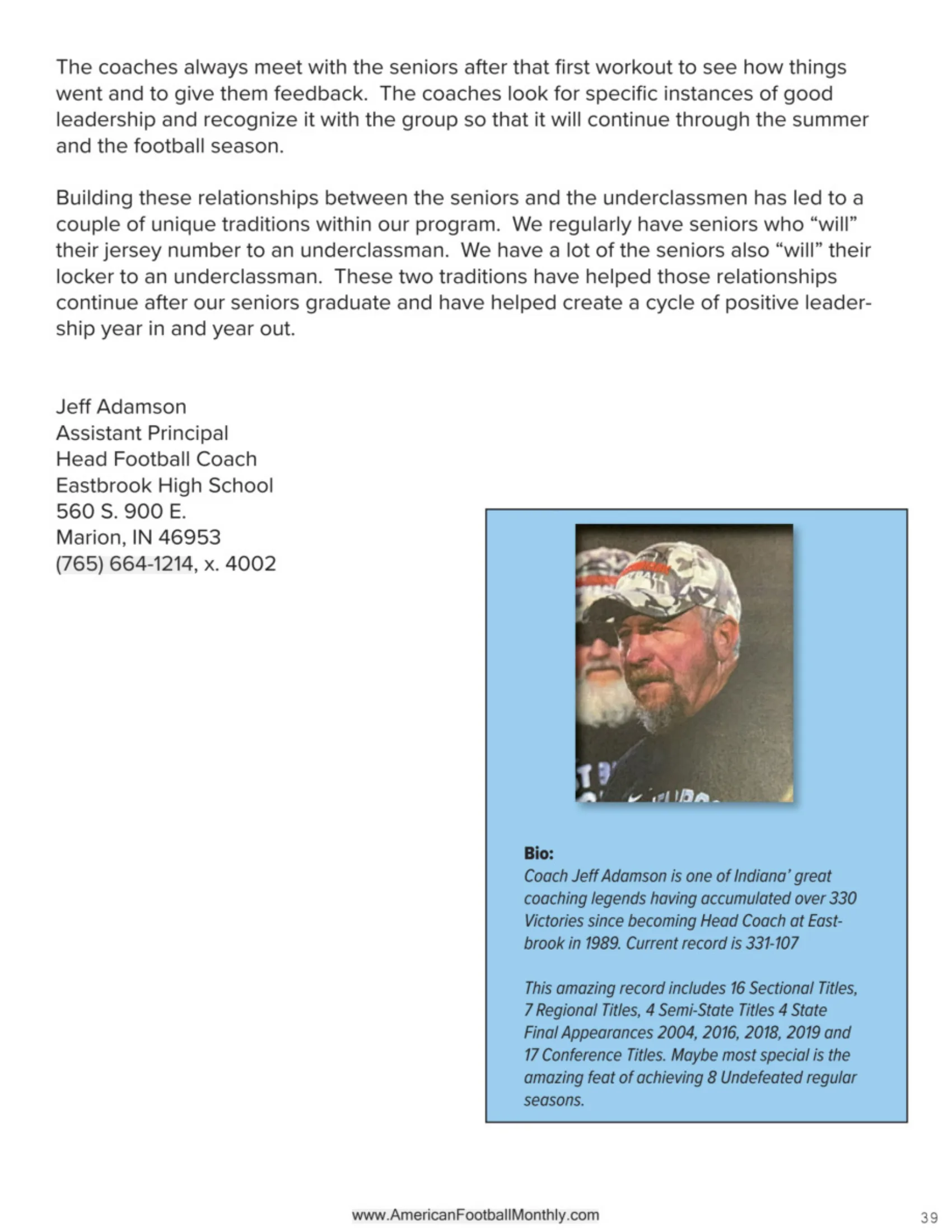 DEVELOPING SENIOR LEADERS — American Football Quarterly Vol 4 — Winter 2025, page 39